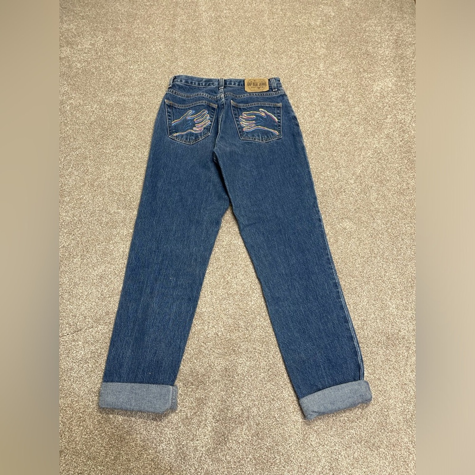 vtg y2k grunge streetwear GAP Blue Jeans Classic Fit 6R Embroidered Hands denim