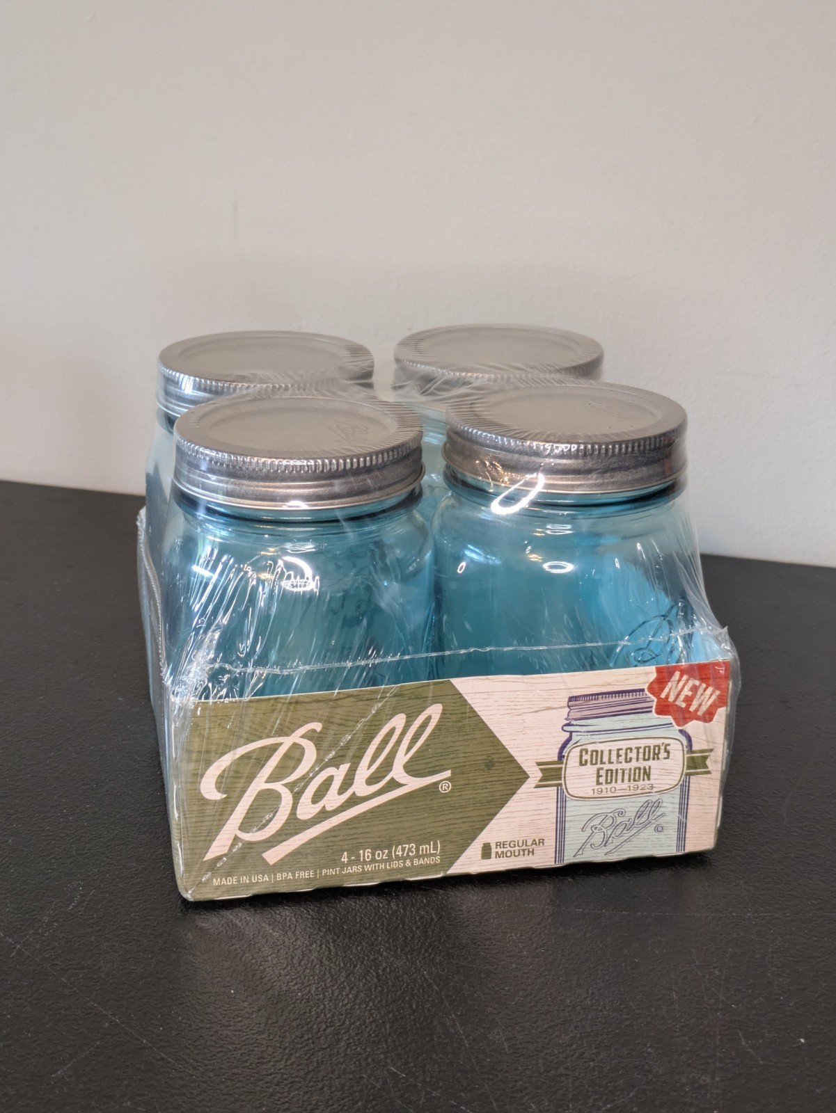 Ball Aqua Vintage Regular Mouth Pint Glass Mason Jars, 16 oz, 4 Pack
