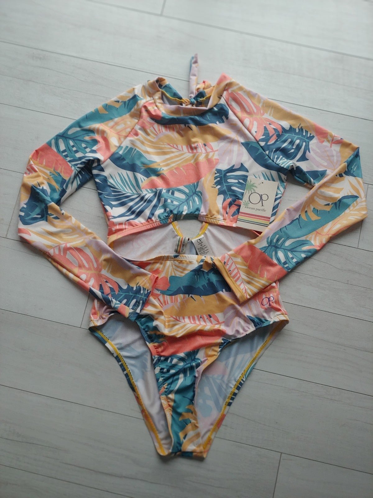 O.P. Long Sleeve Open Front & Back Rash Guard Swimsuit