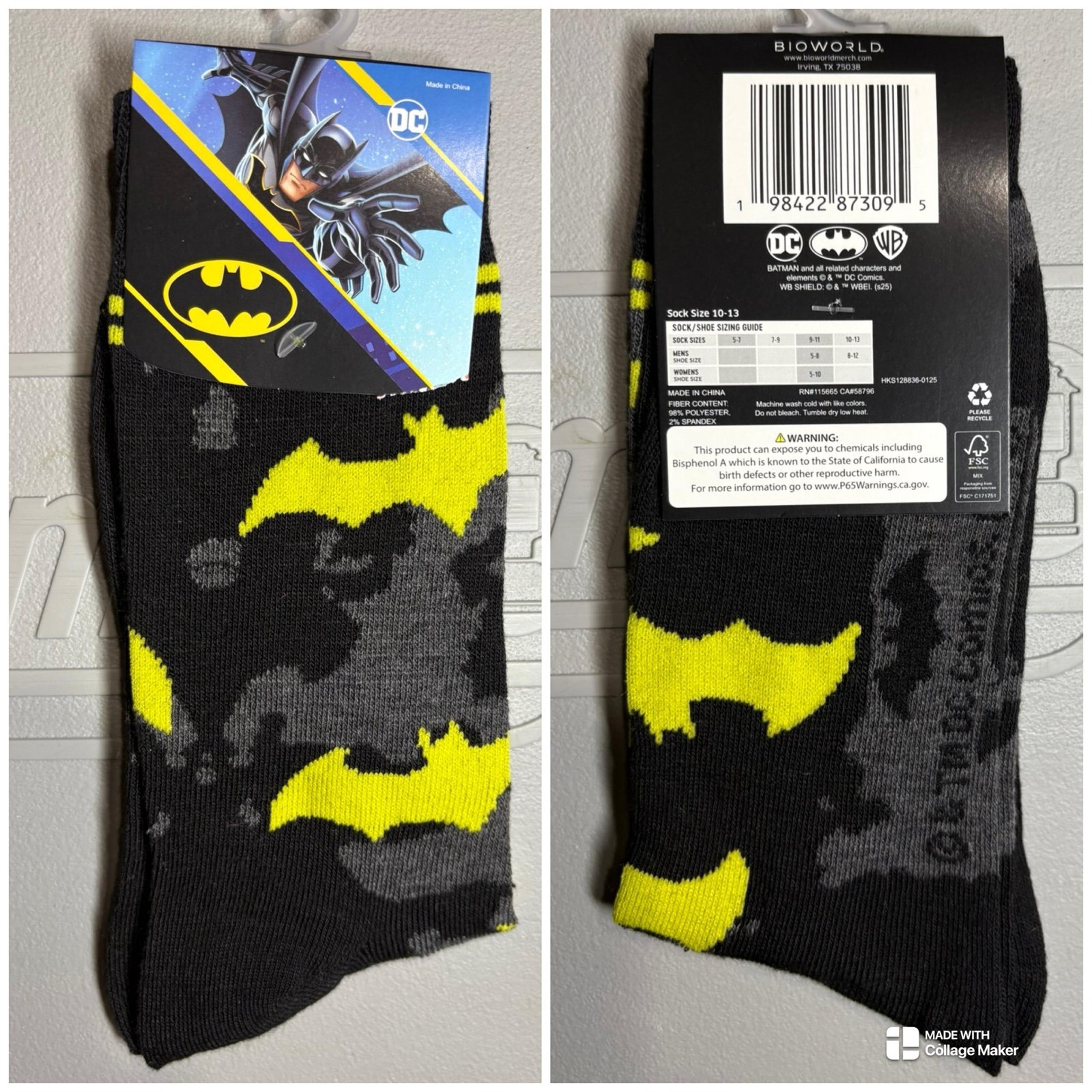 Batman Crew Socks by Bioworld Mens SZ 8-12