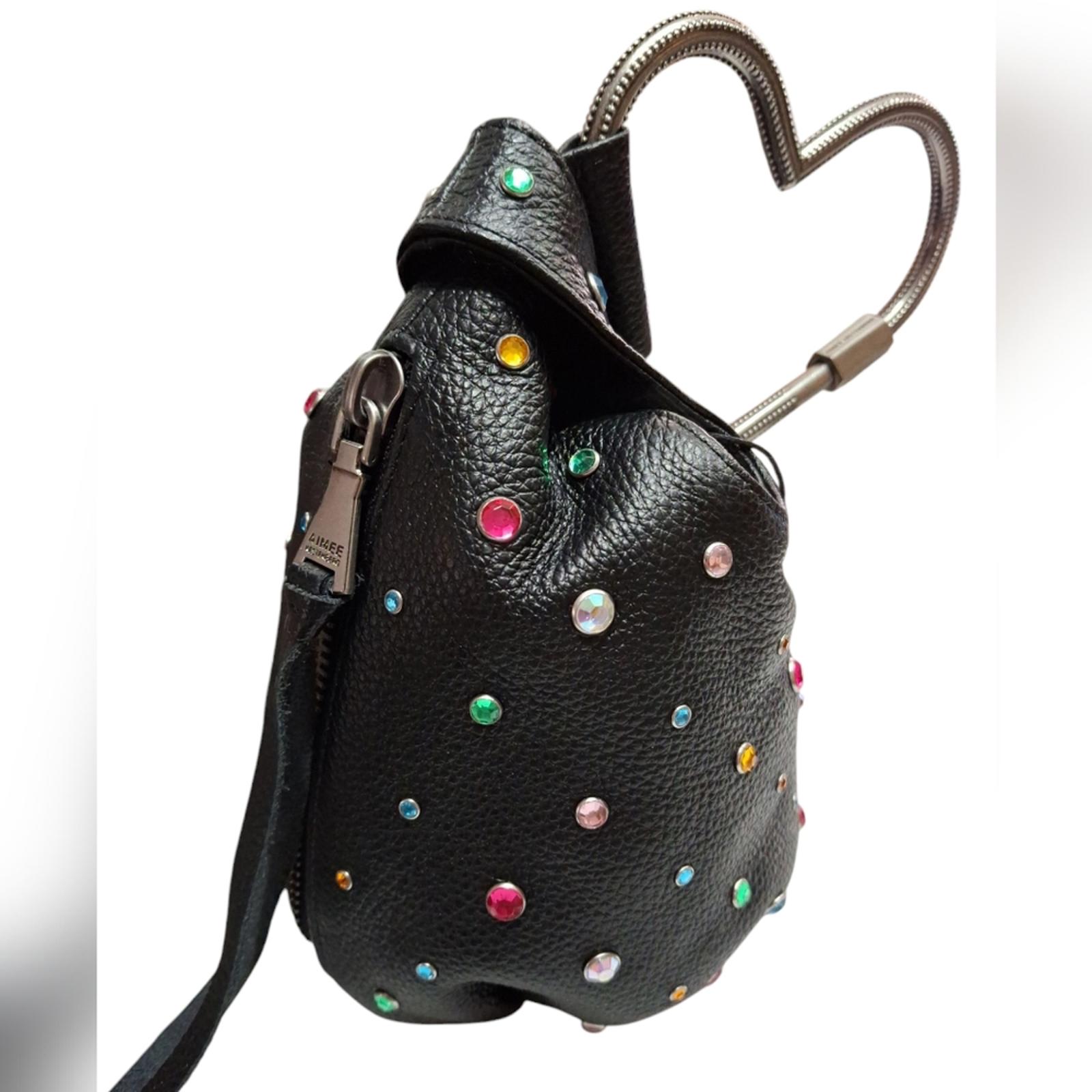 AMY KESTENBERG ALL MY HEART, Black leather pouch bag with rhinestones. Has....