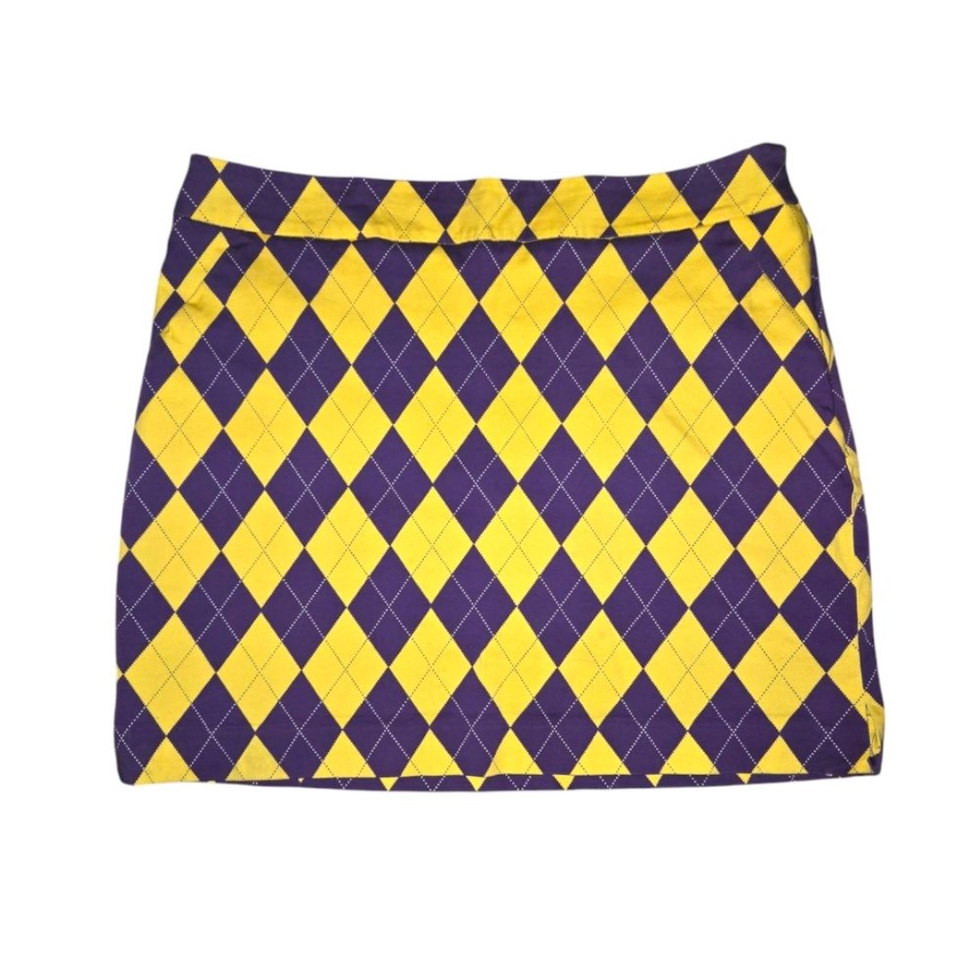Loudmouth Ladies Purple & Yellow Argyle Side Zip 18 Length Golf Skort Size 14