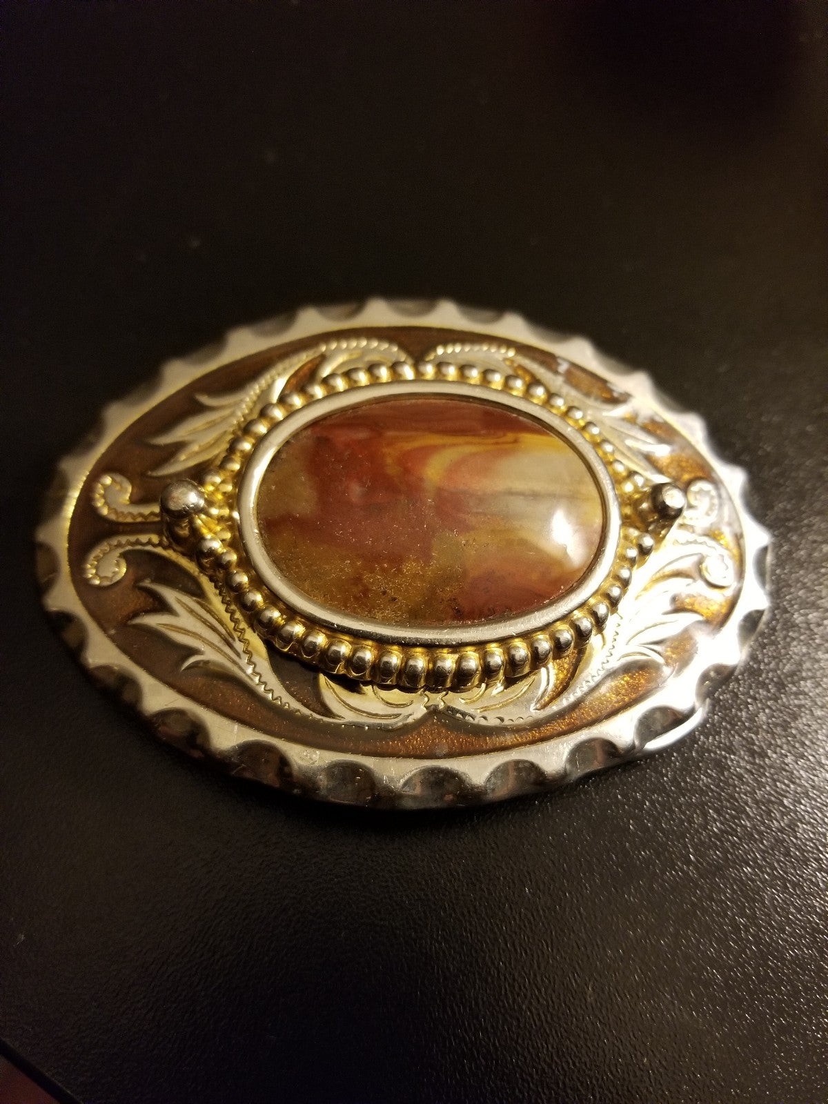 Natural stone & Silver Belt Buckle
