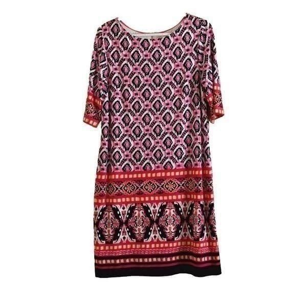 Eliza J Dress Womens Size 14 Stretch Ikat Print Shift Crew Neck