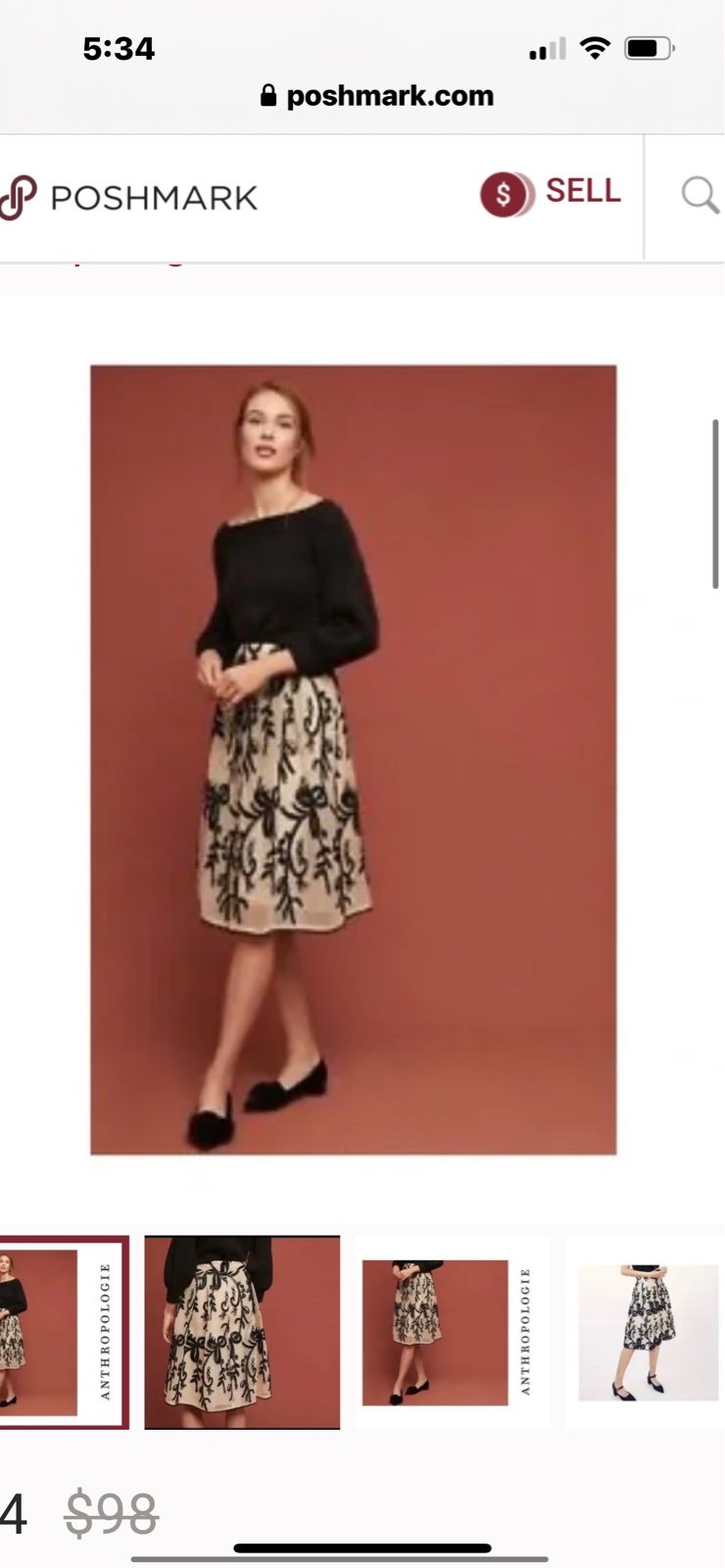 NWT Anthropologie /dRA Los Angeles Embroidered Tulle Skirt SZ-S