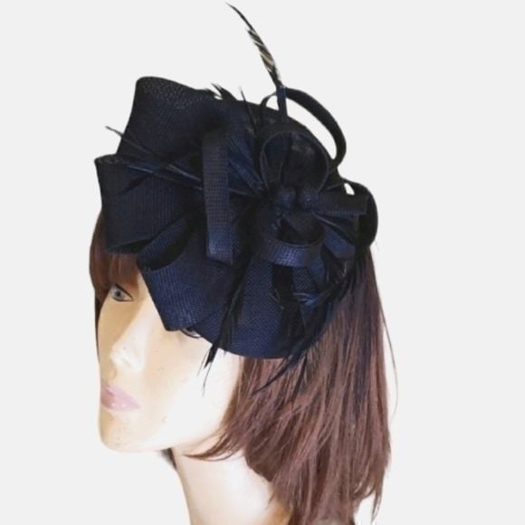 Black Fascinator W/Clip Hat Church Tea Party Derby Hair Accessories