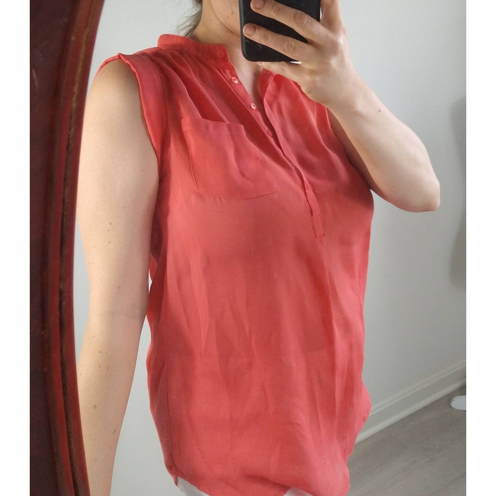 Sandro coral partial button down sleeveless blouse shops top sz small