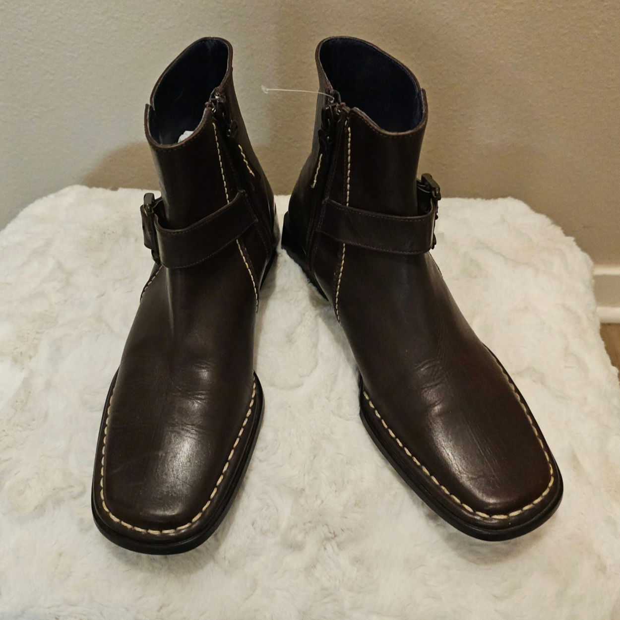 Joan & David Women's Brown Square Toe Leather Ankle Boots Size 6.5
