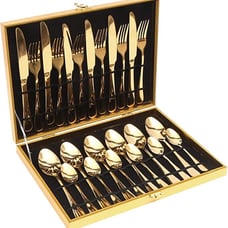 Elegant Flatware Satin Mirtor Finish Gold Finish 24 pieces Forks Spoons Knives