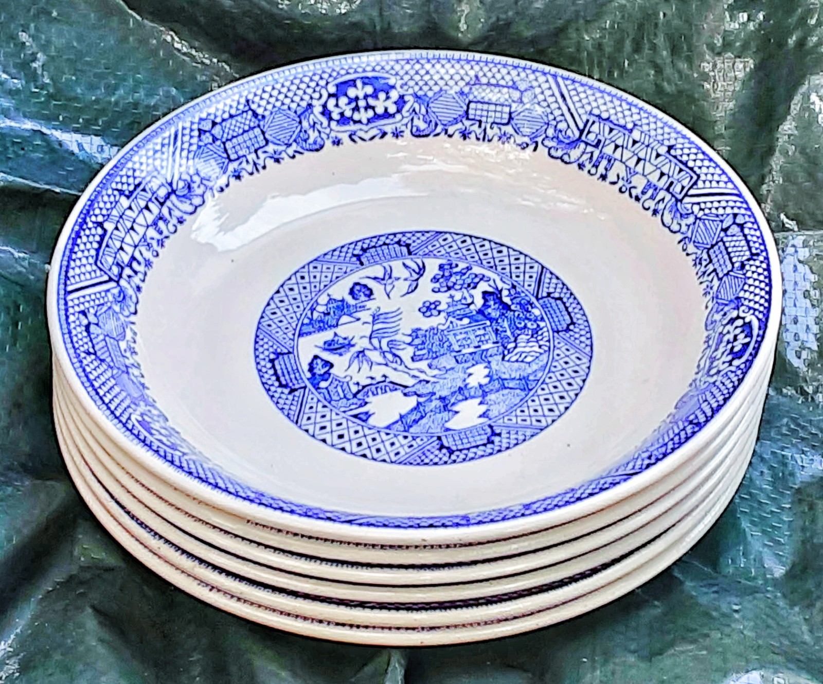Large 8.25 D Blue Willow soup bowls unmarked x 6 (set)