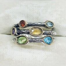 Effy BH 925 Silver + 18k Gold Amethyst Aquamarine Citrine Gemstone Ring Size 7.5