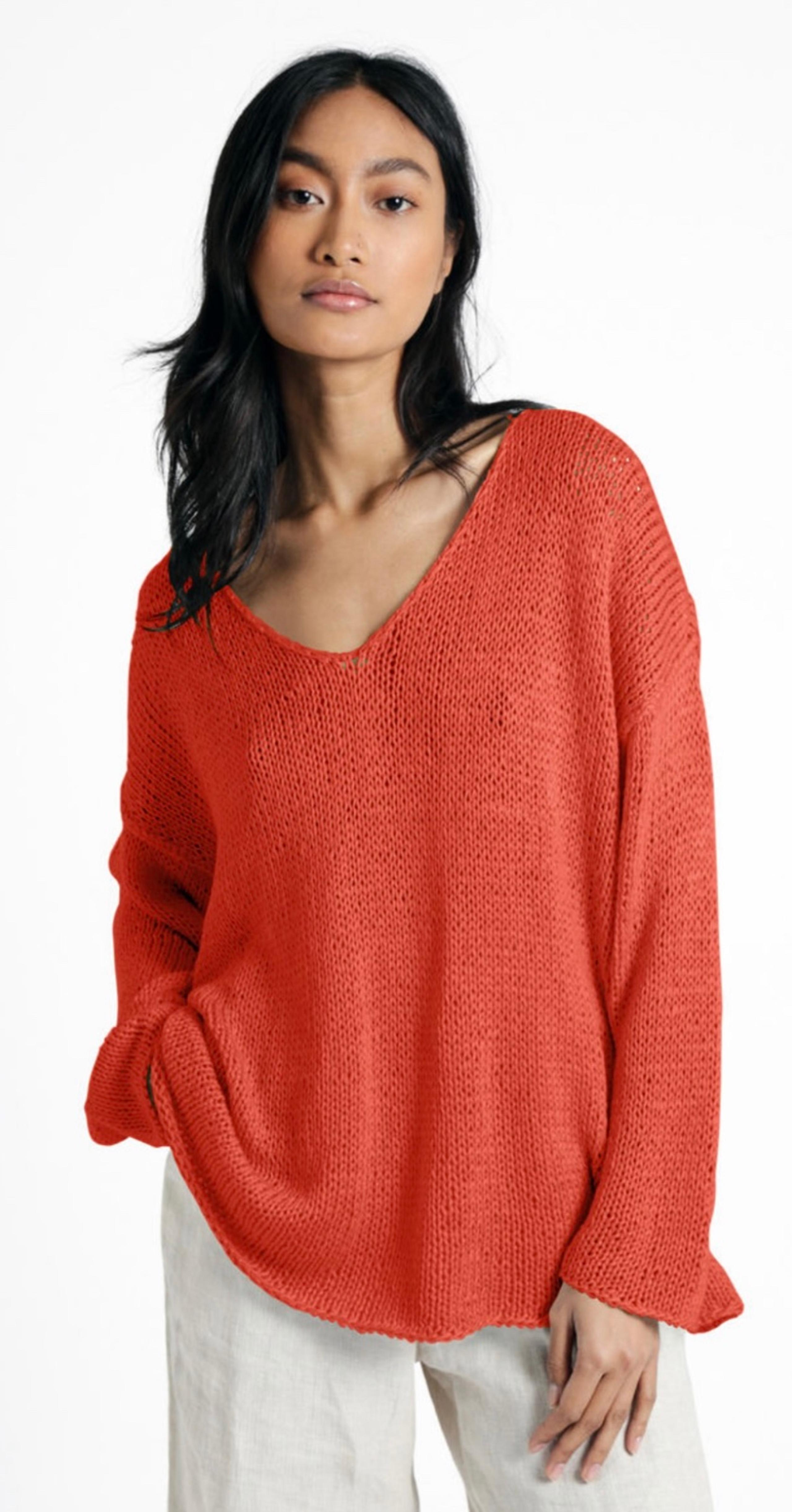 Calvin Klein jeans peach color women’s v neck pullover sweater size XXL