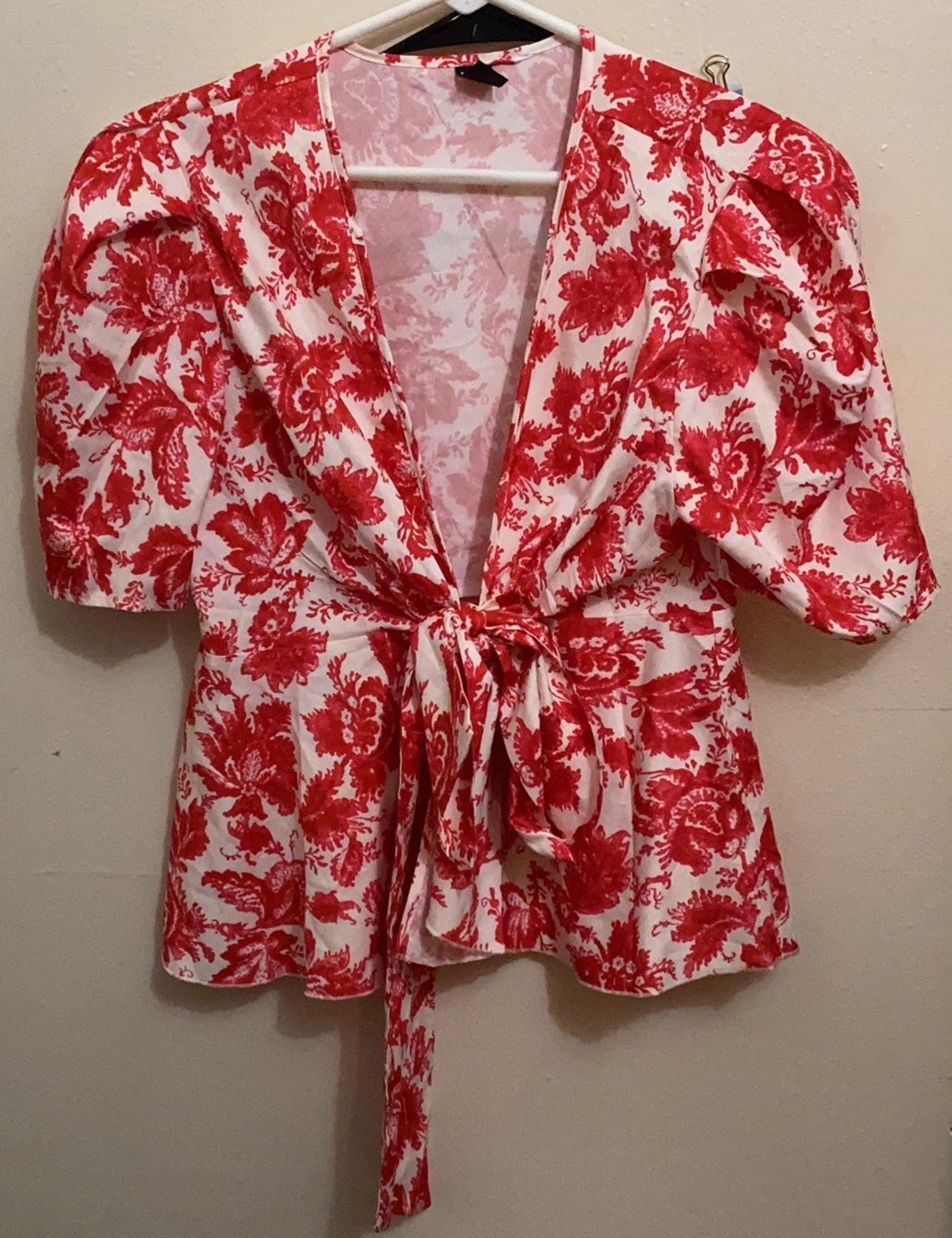 Red and White pattern blouse