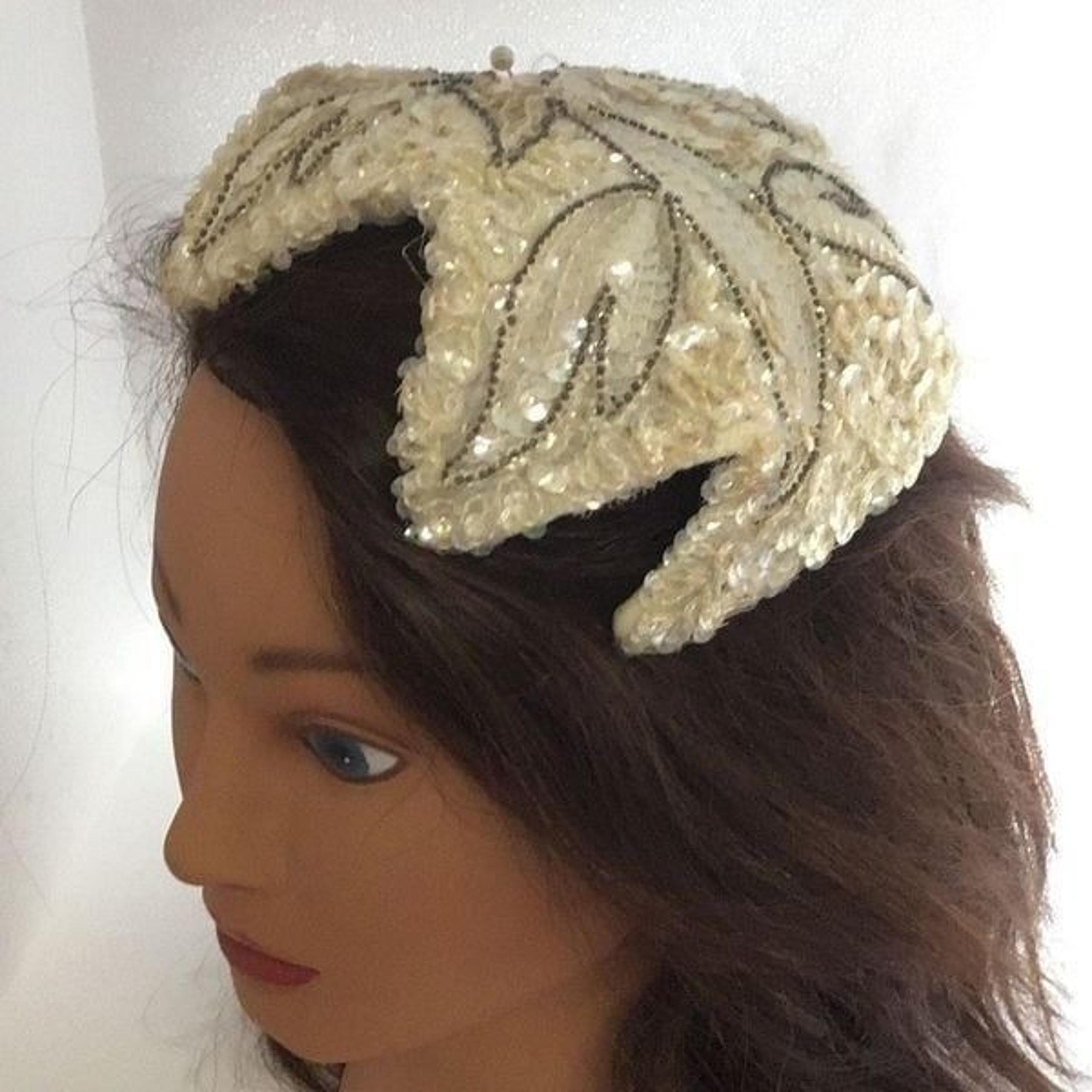 Vintage beaded and sequins ladies head cover by Doris