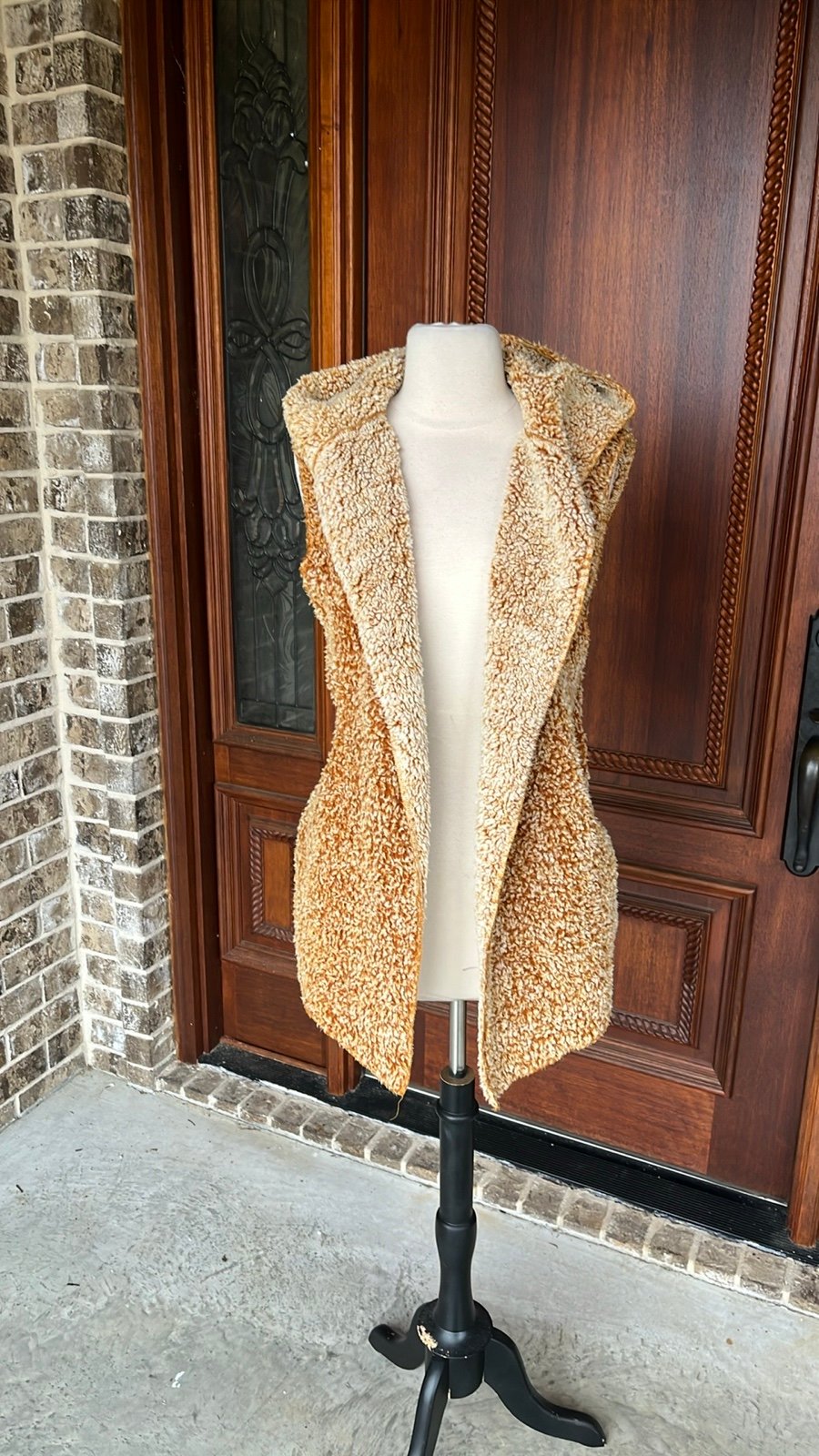 Cozy Gold Frosted Sherpa Hoodie Jacket Vest New