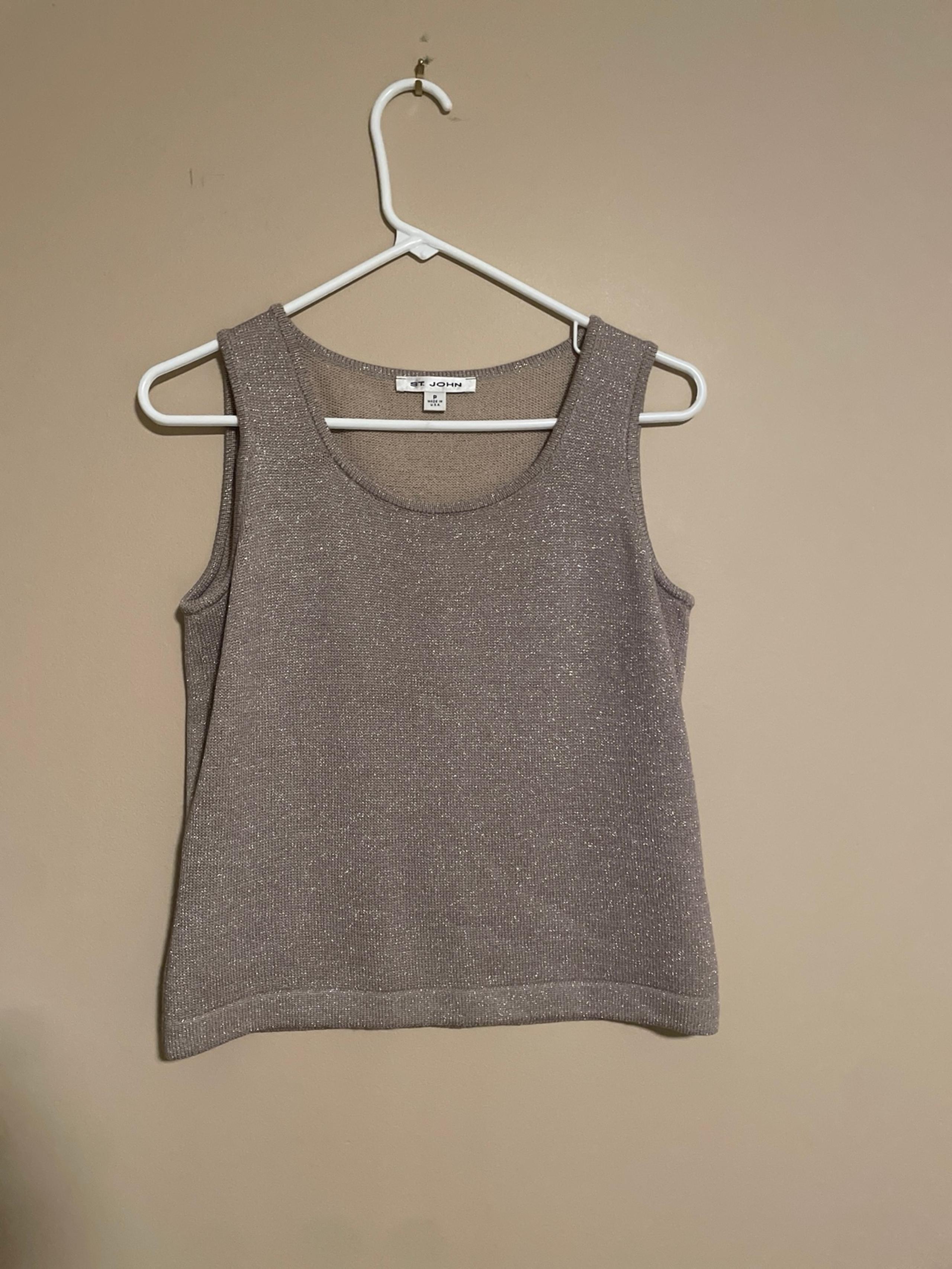 Vintage ST. JOHN Women's tan  Knit Basic Shimmer Metallic Classy Tank Top