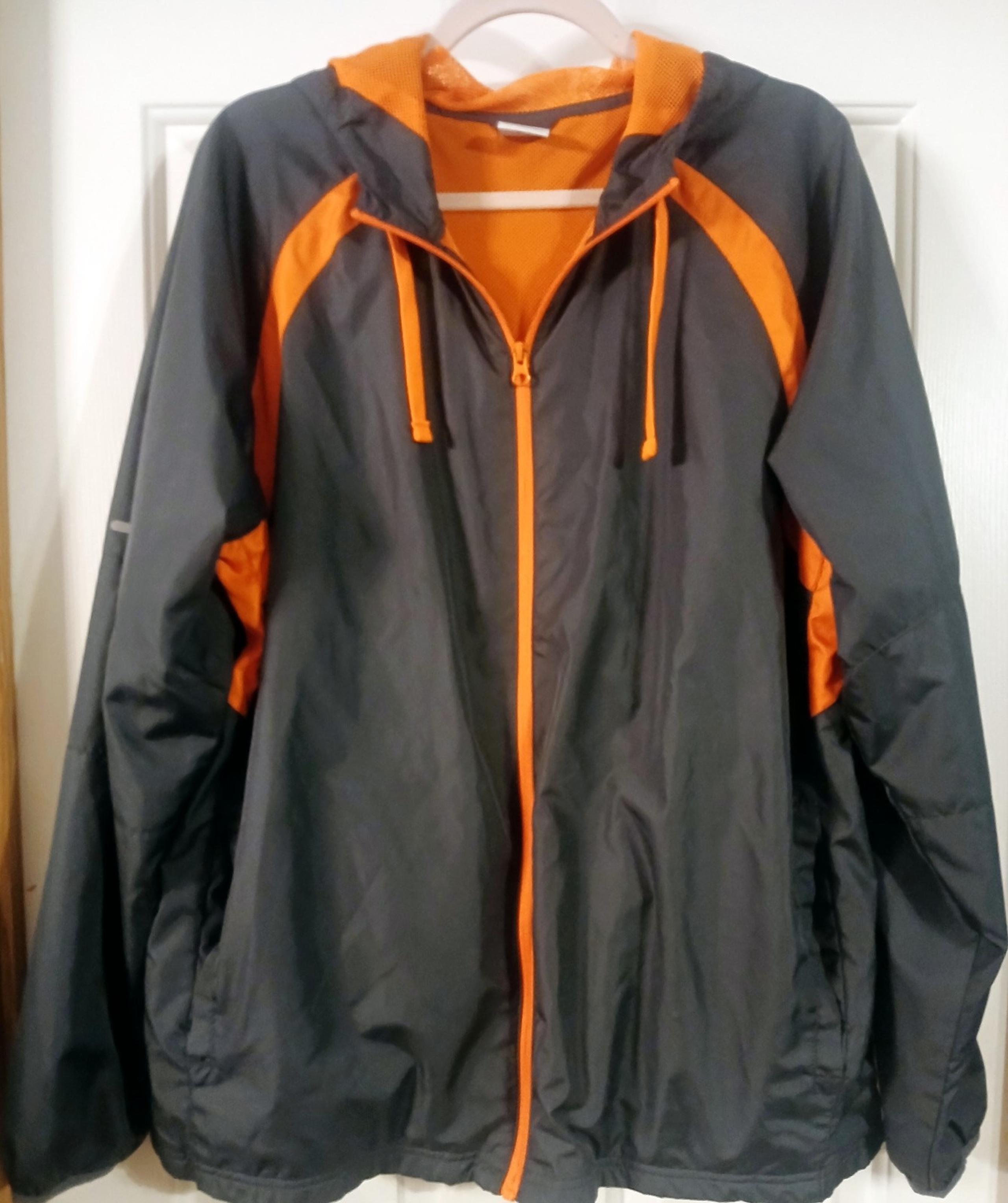 Starter Men's Gray & Orange Full Zip Hooded Mesh Lined Windbreaker Jacket Sz L