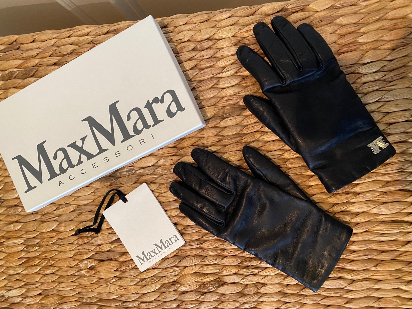 Max Mara Leather Gloves Size 8 Navy