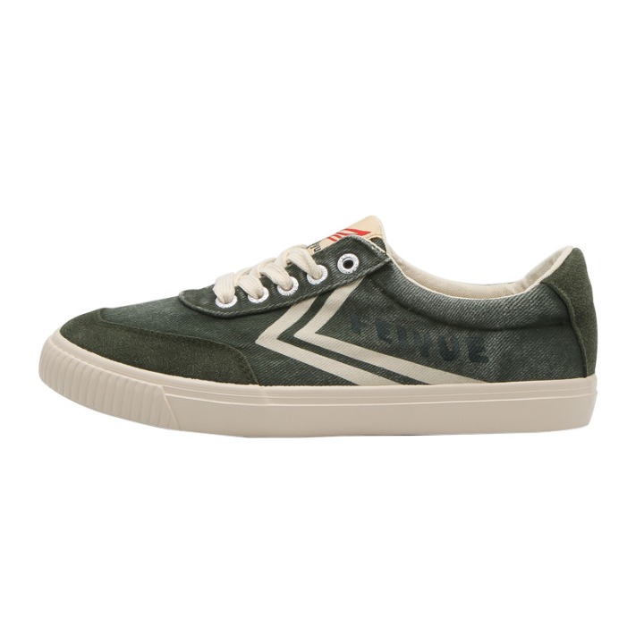 Army green denim low-top women's retro c