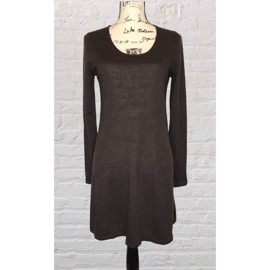 Eileen Fisher Merino Wool Tunic Top Lightweight Sweater SM Casual Long Brown