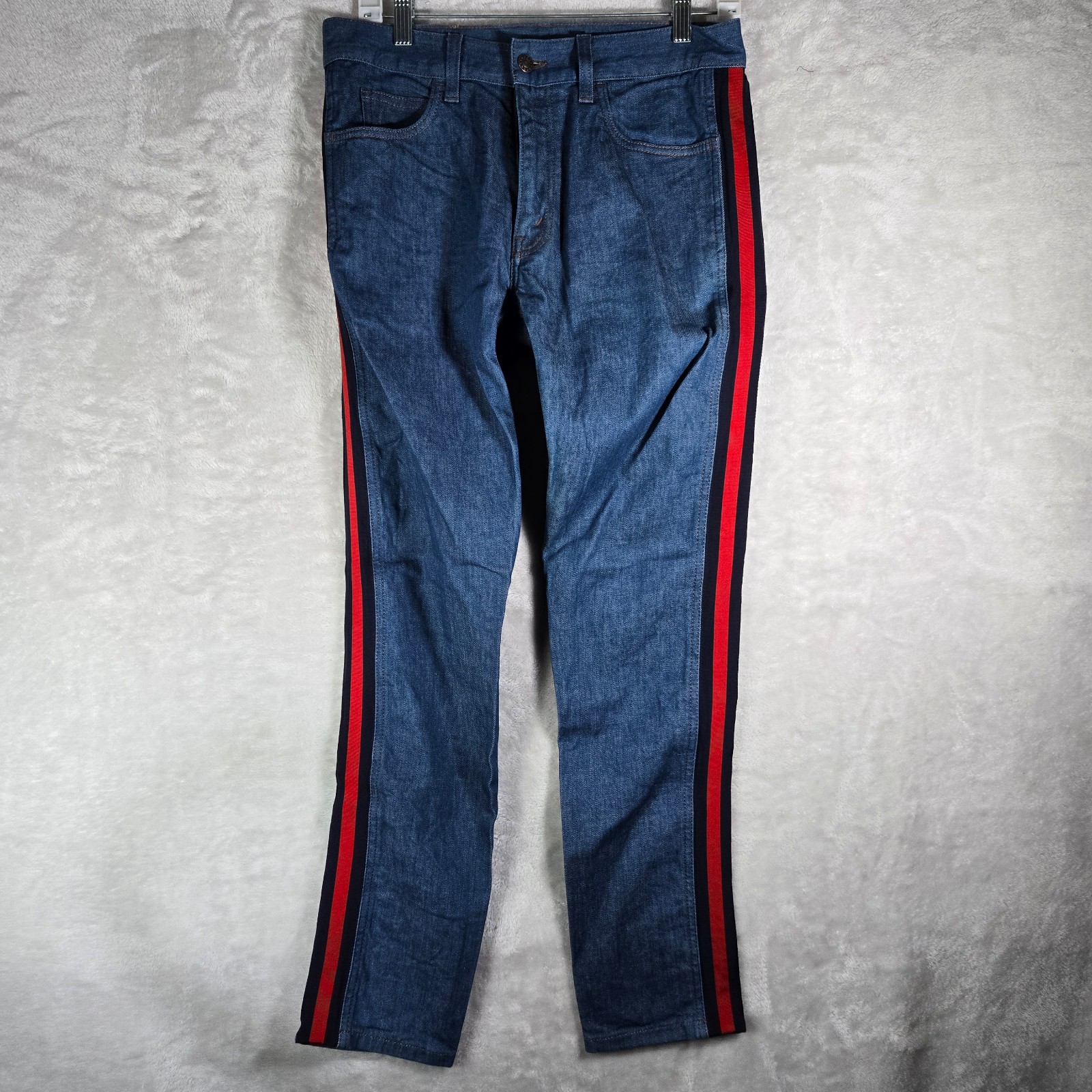 Gucci Web Stripe Washed Denim Slim Jeans Blue Size 31x30 Made In Italy