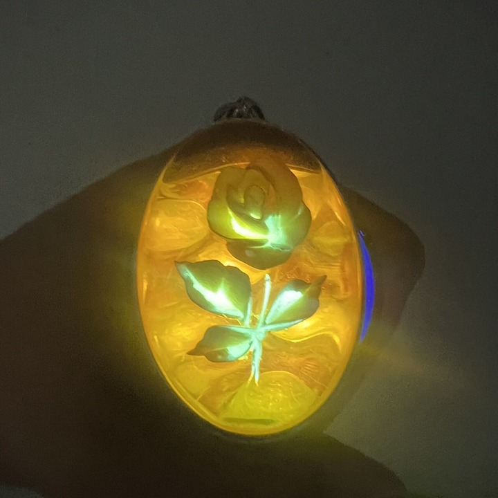 Amber Oval Pendant Etched Rose Sterling Silver