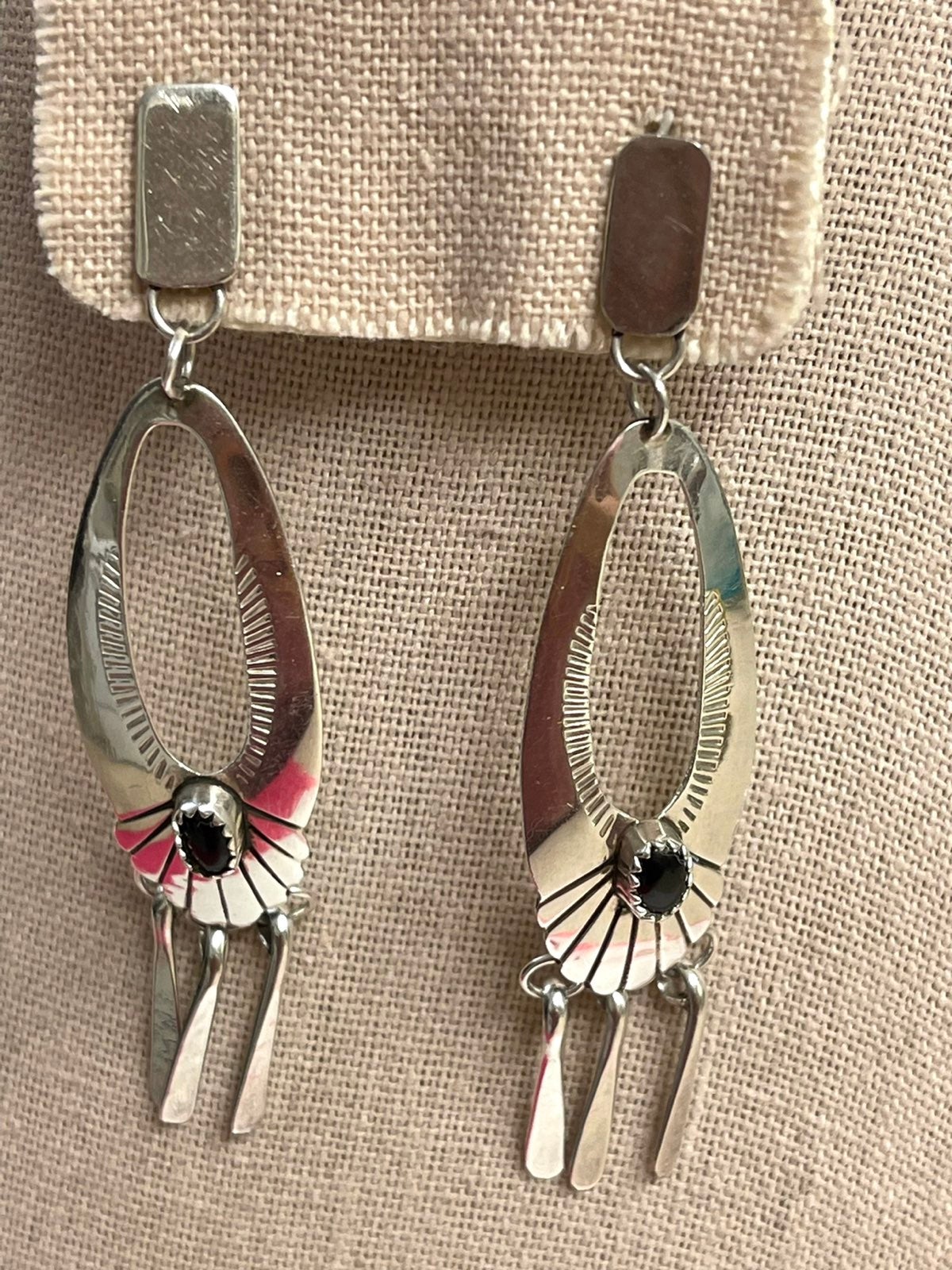Vintage Navajo Sterling Silver Onyx Earrings