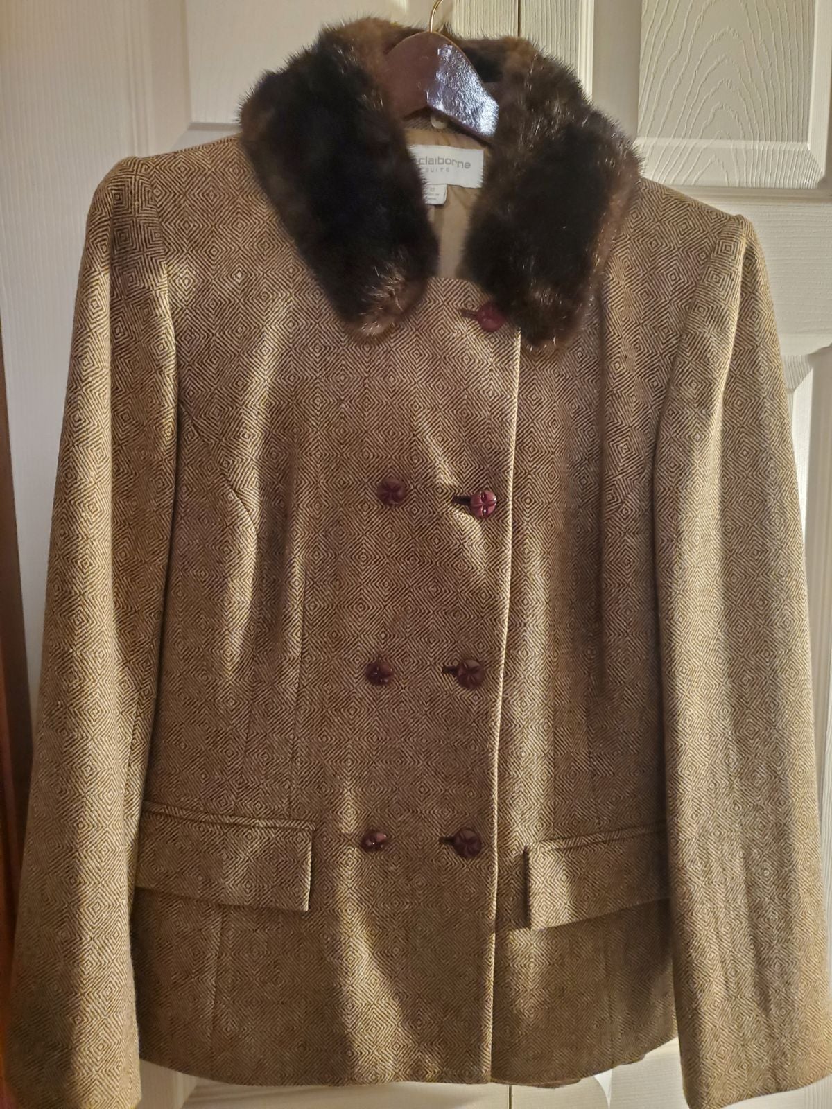 Tweed Herringbone Suit with Mink collar