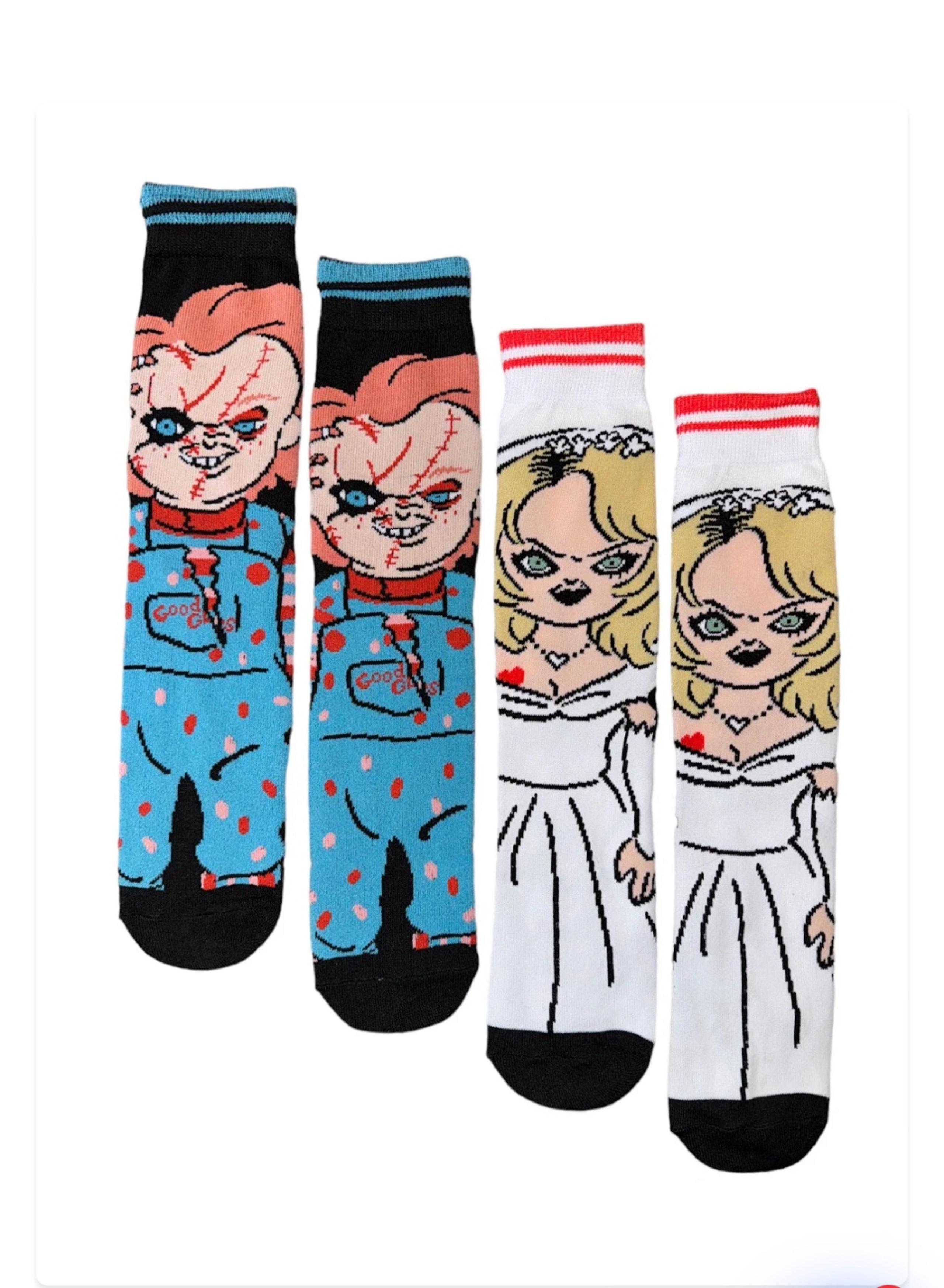Chucky & Tiffany Childs Play crew socks 2 pairs horror NWT.