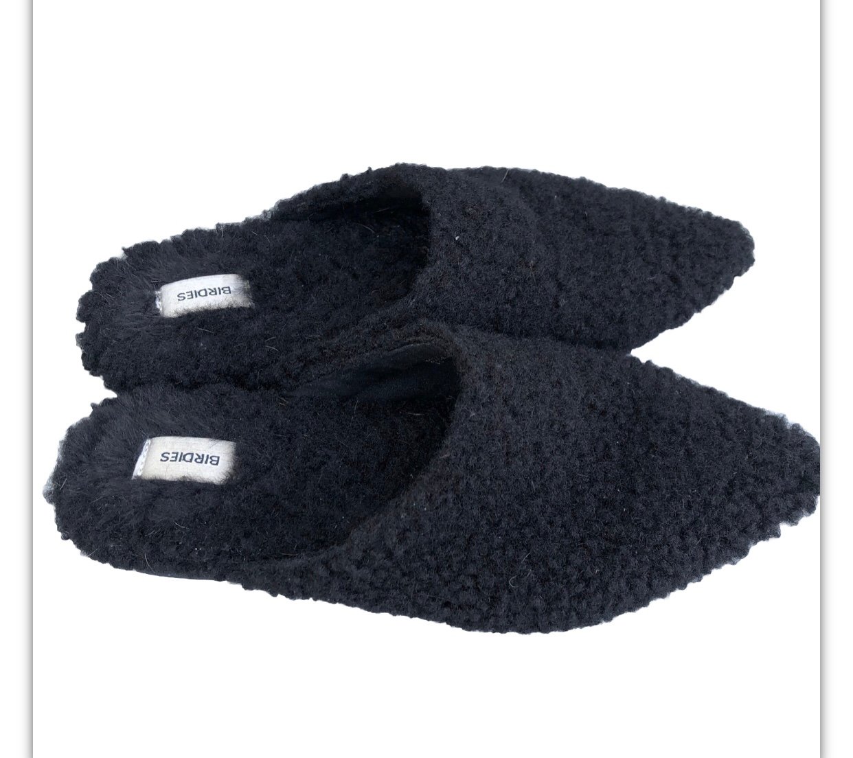 Birdies The Lark Faux Shearling Black Mule Slides. Size 6.5.