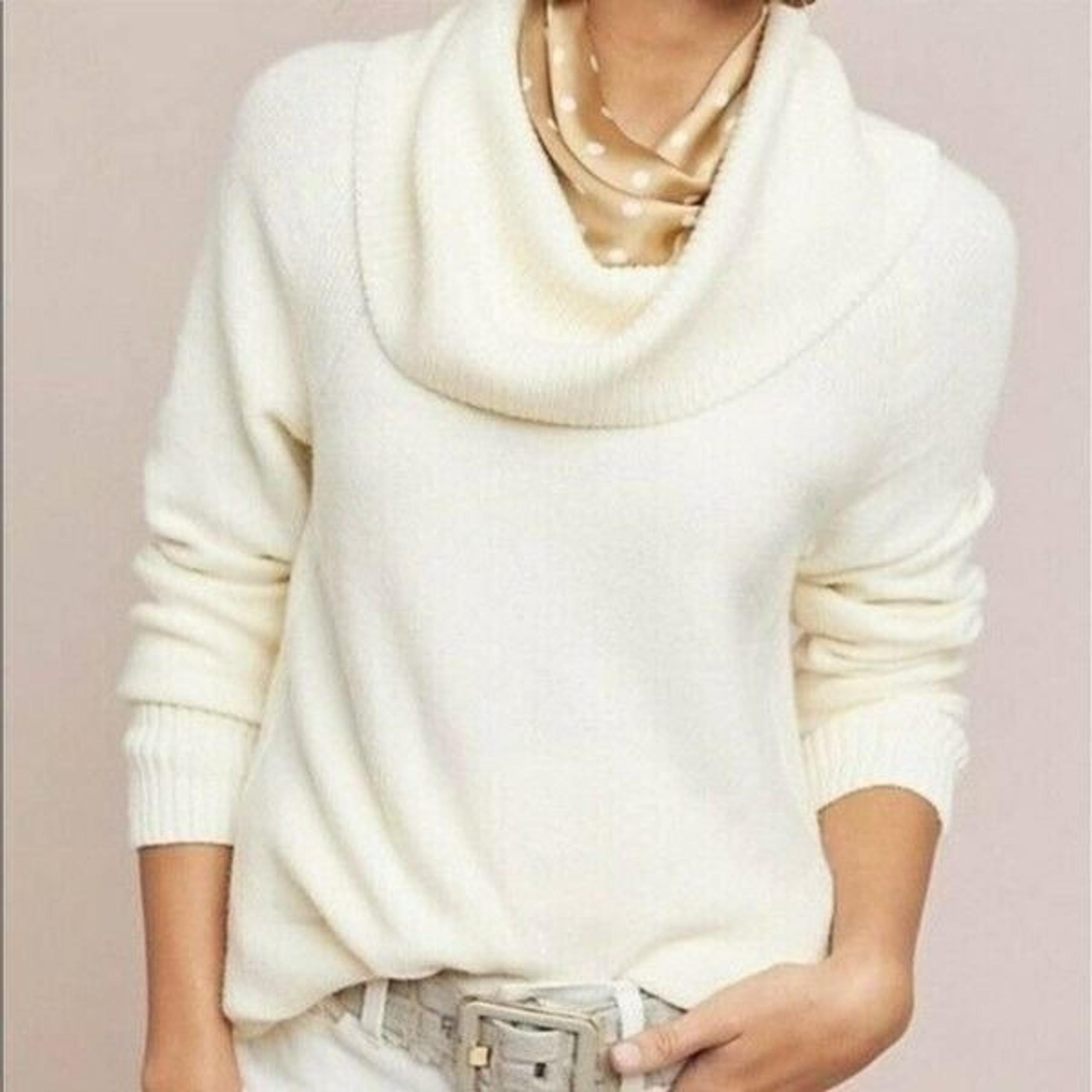 Moth Anthropologie Cream Brenta Cowl Neck Long Sleeve Sweater Curved Hem Small S