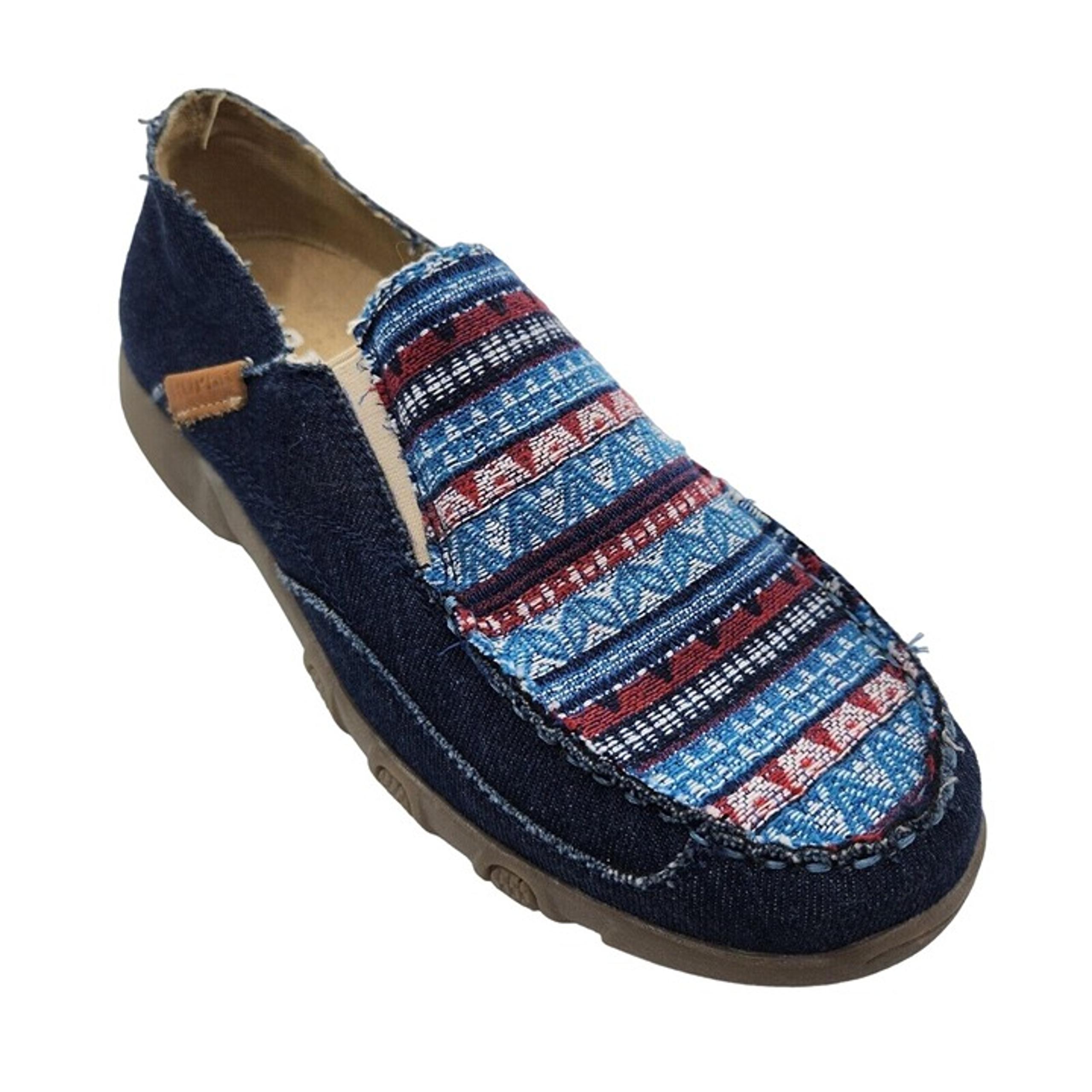 Roper Sabra Womens Slip On Loafers Denim Multicolor Print Raw Hem 7.5