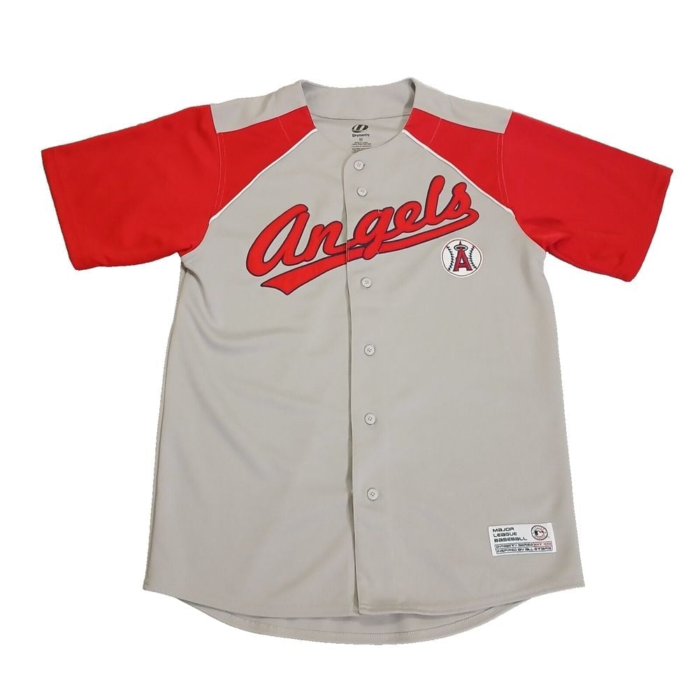 LOS ANGELES Anaheim ANGELS Baseball MLB Dynasty Mens Size M Gray Red MLB Jersey