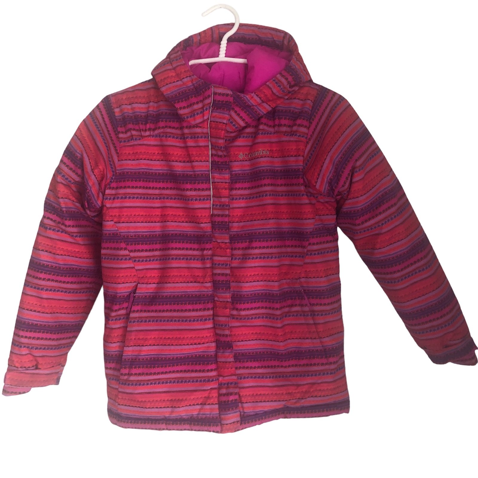 COLUMBIA Girls Pink Print Hooded Winter Coat