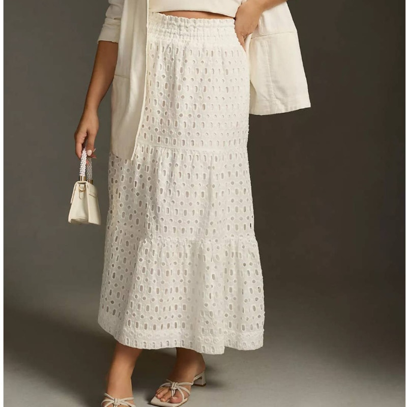 Anthropologie The Somerset Maxi Skirt Eyelet Edition Lined Boho Cottage XL NWT
