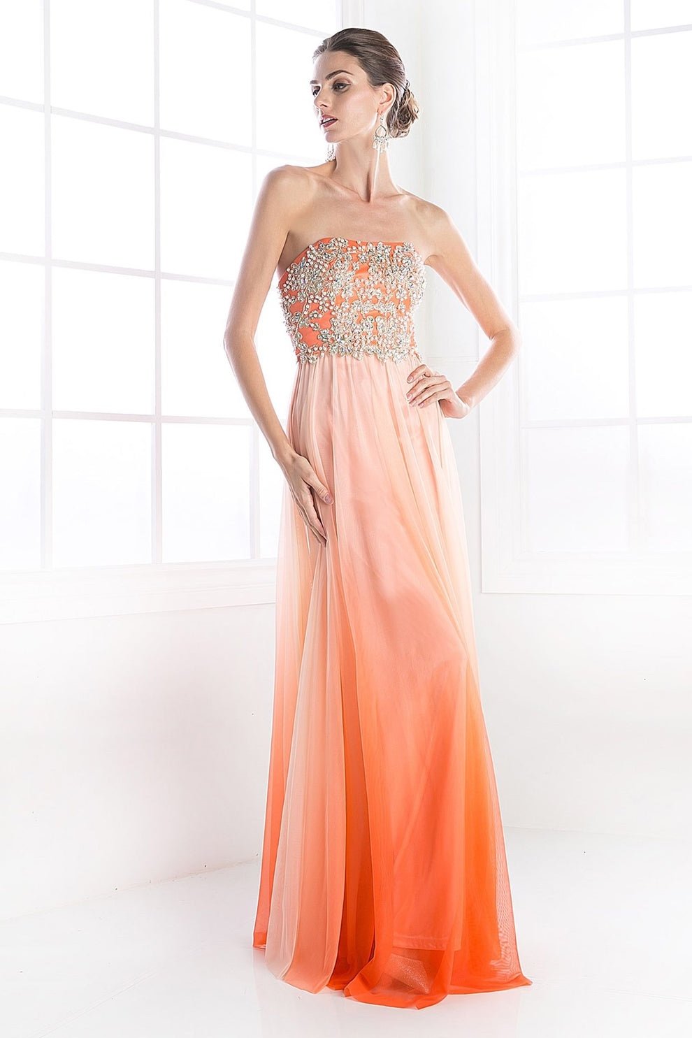 Strapless empire cut elegant dress with rhinestones Coral Size 4 #534