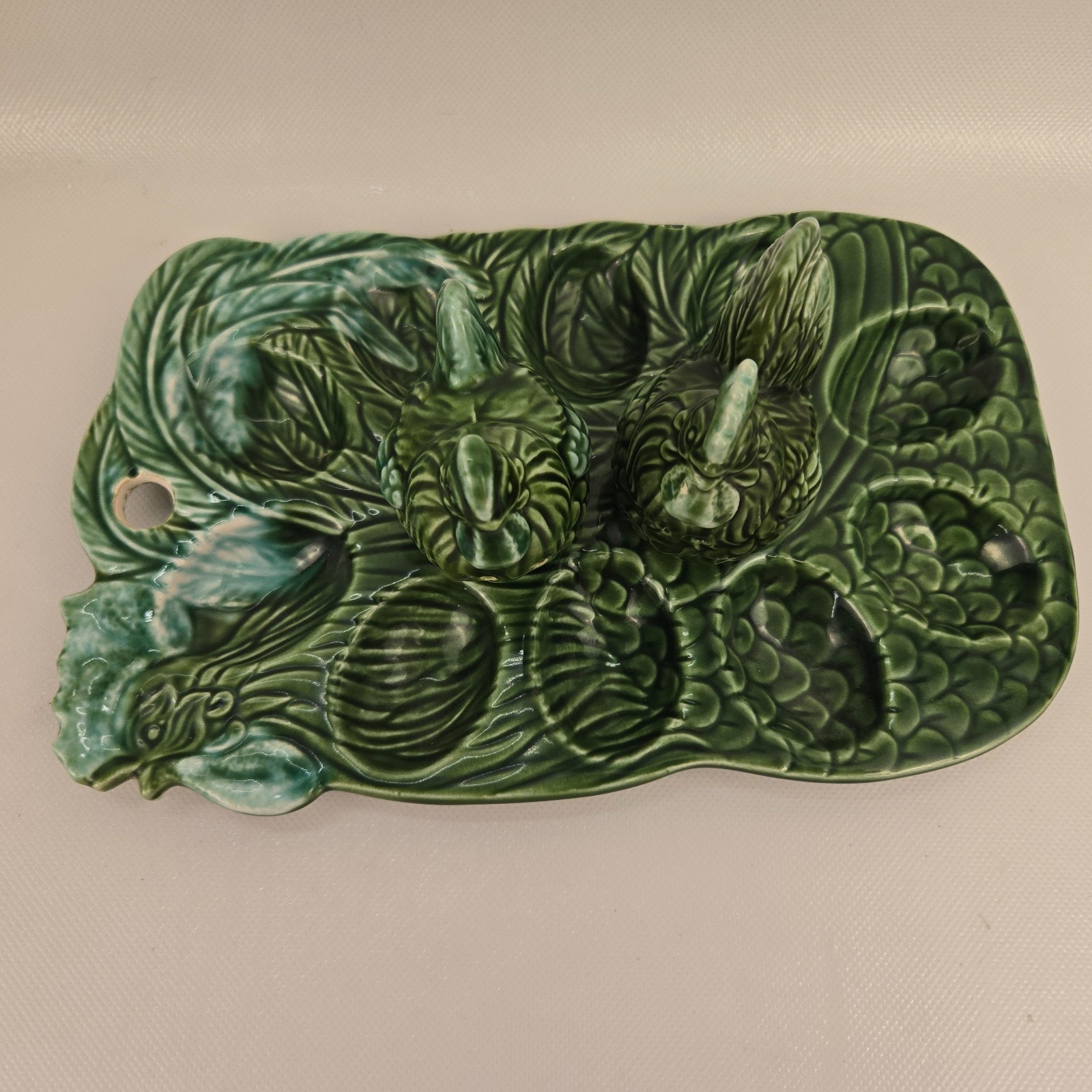 Vtg Ceramic Deviled Egg Tray Plate W/ Chicken Salt Pepper Shaker MCM Retro 9”