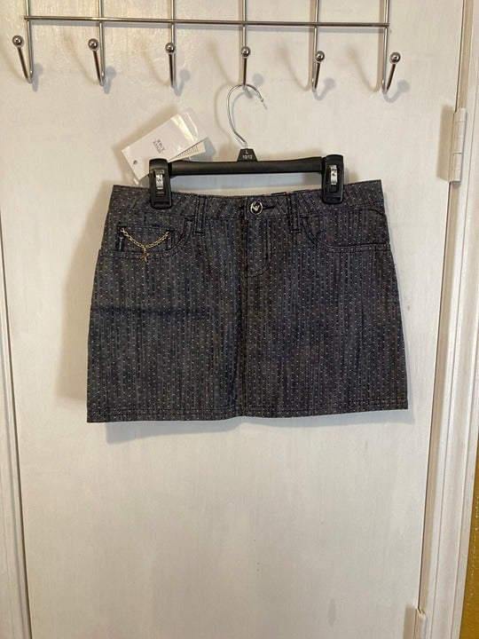 Armani Junior girls size 11y chain embellished dark gray denim mini skirt 26 W