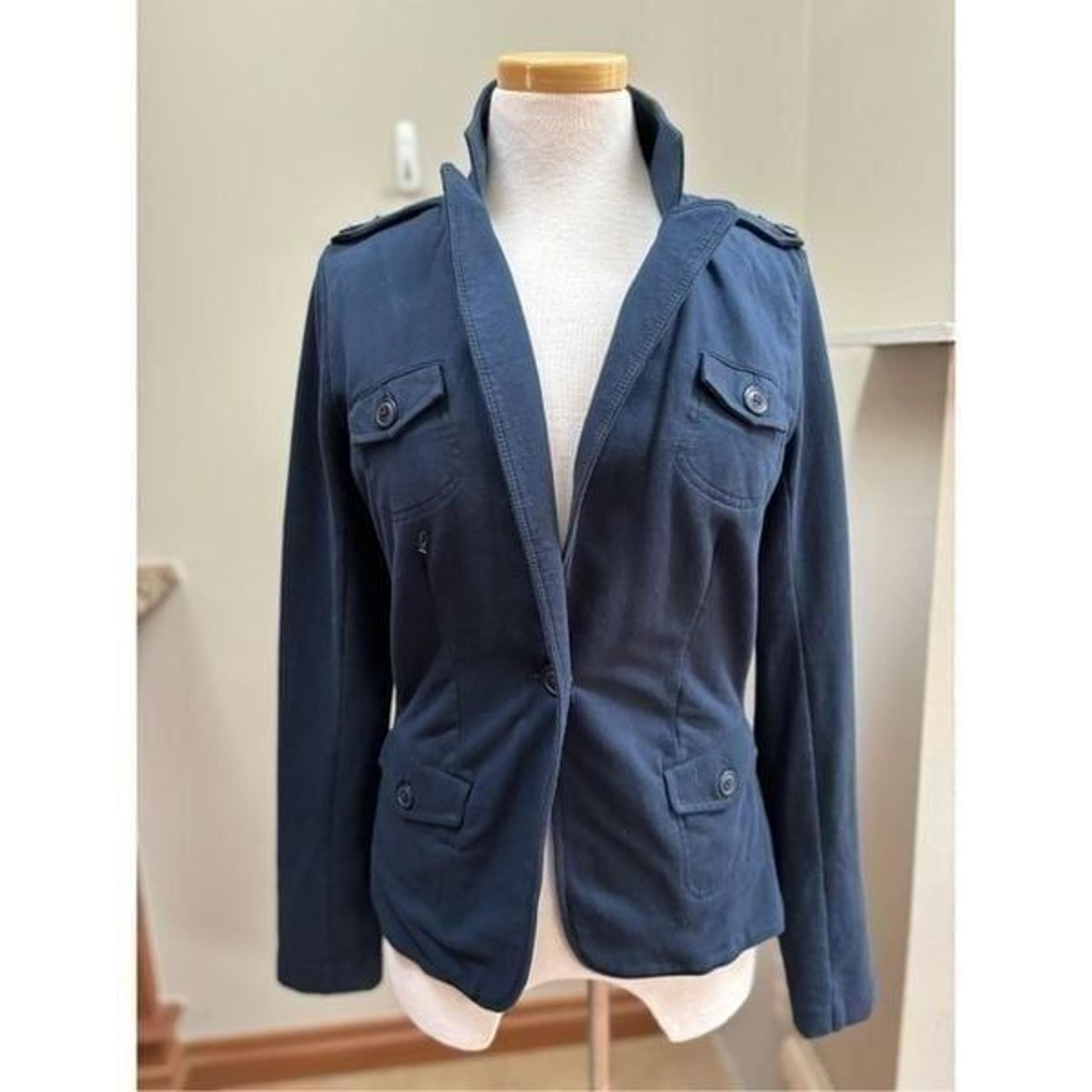 Lucky Brand S navy jersey knit 1 button blazer Moto style EUC