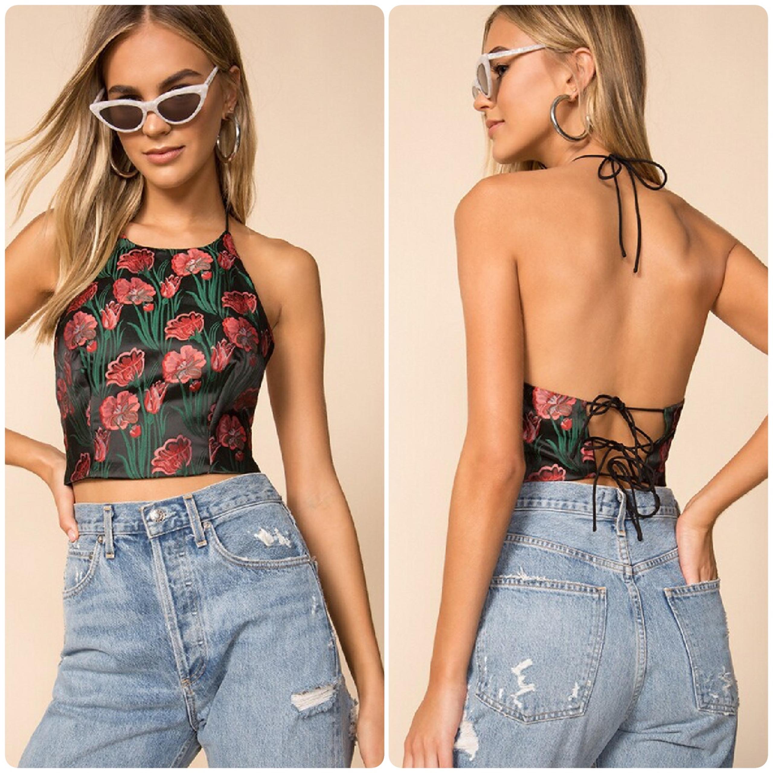 Superdown Revolve Womens Summer Floral Halter Neck Helen Open Back Top Size S