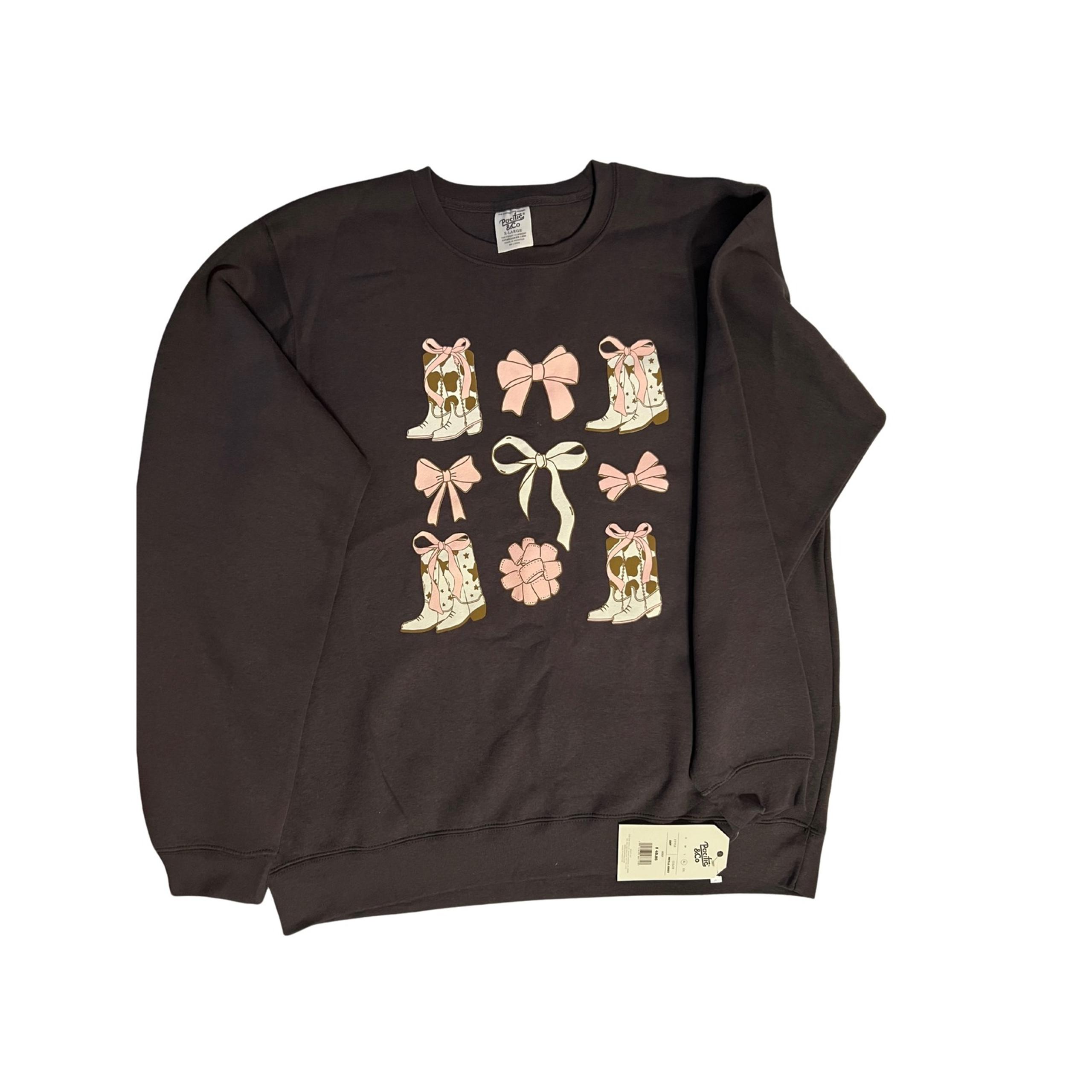 Pacific & Co. Western Cowgirl Boots & Bows Sweatshirt - Size XL - Metal Grey NWT