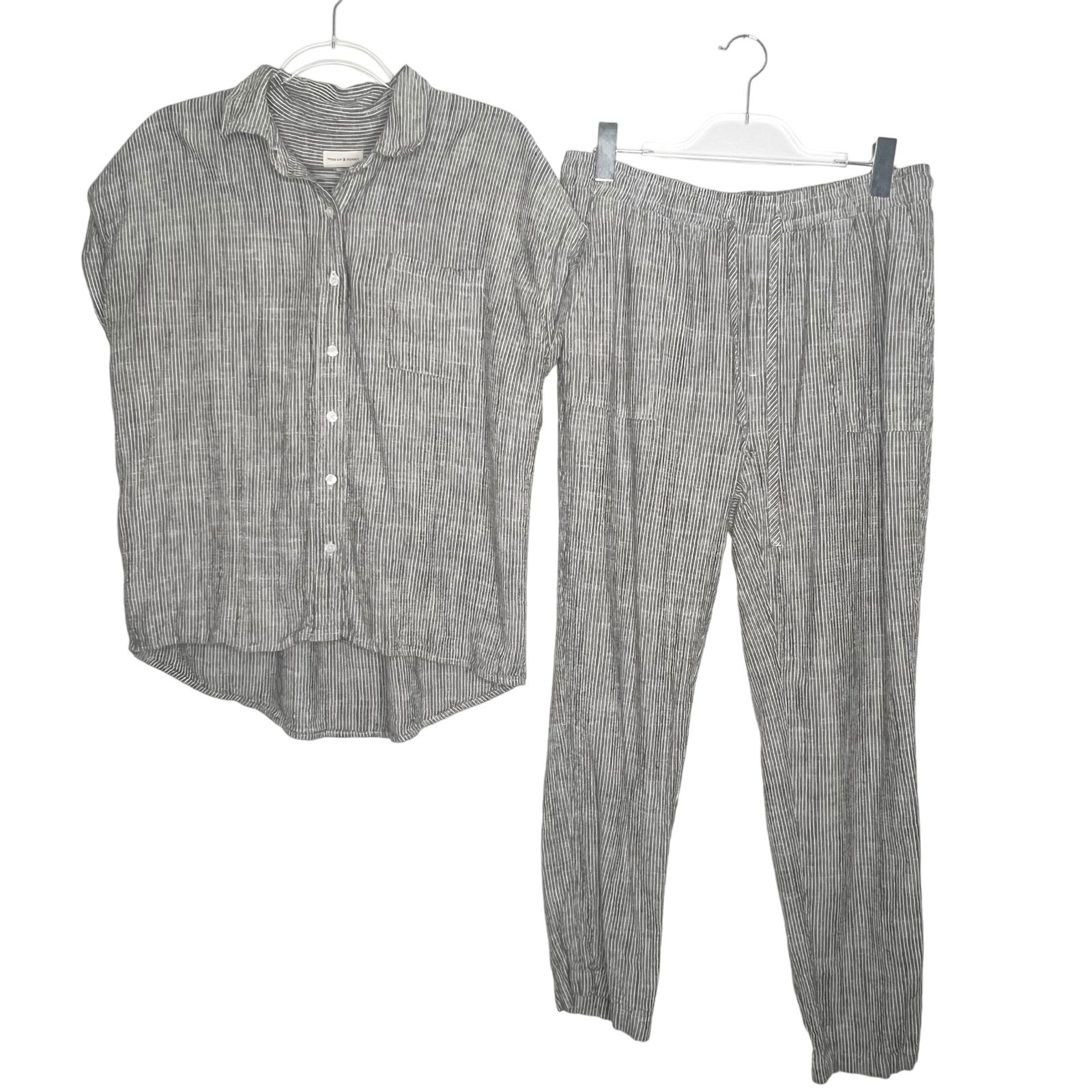 THREAD & SUPPLY Pinstriped Button Up Shirt & Drawstring Pant Set Gray Size Large