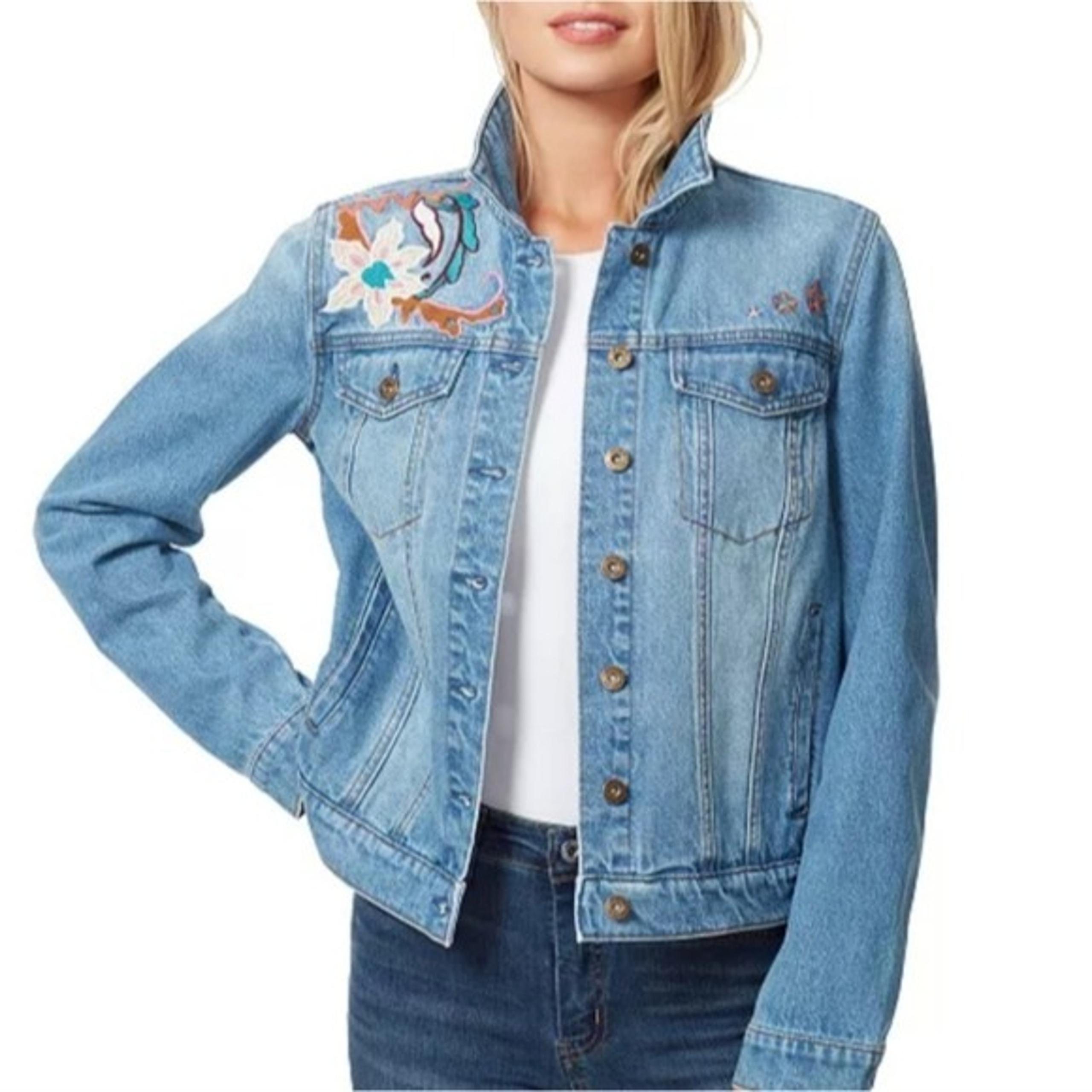 Jessica Simpson Floral Embroidered Denim Jacket New with Tags Sz 1X Boho Hippie