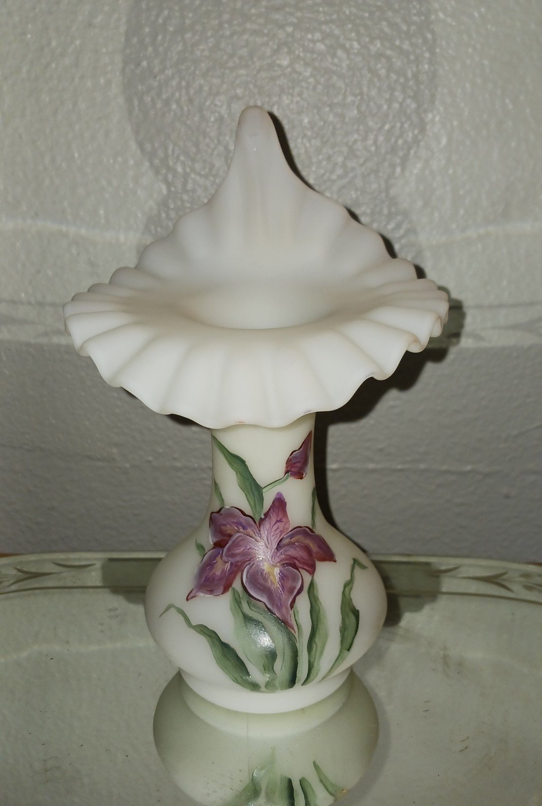 OOAK Fenton Glass JIP Vase Handpainted Signed Dianna Barbour Satin Milkglass