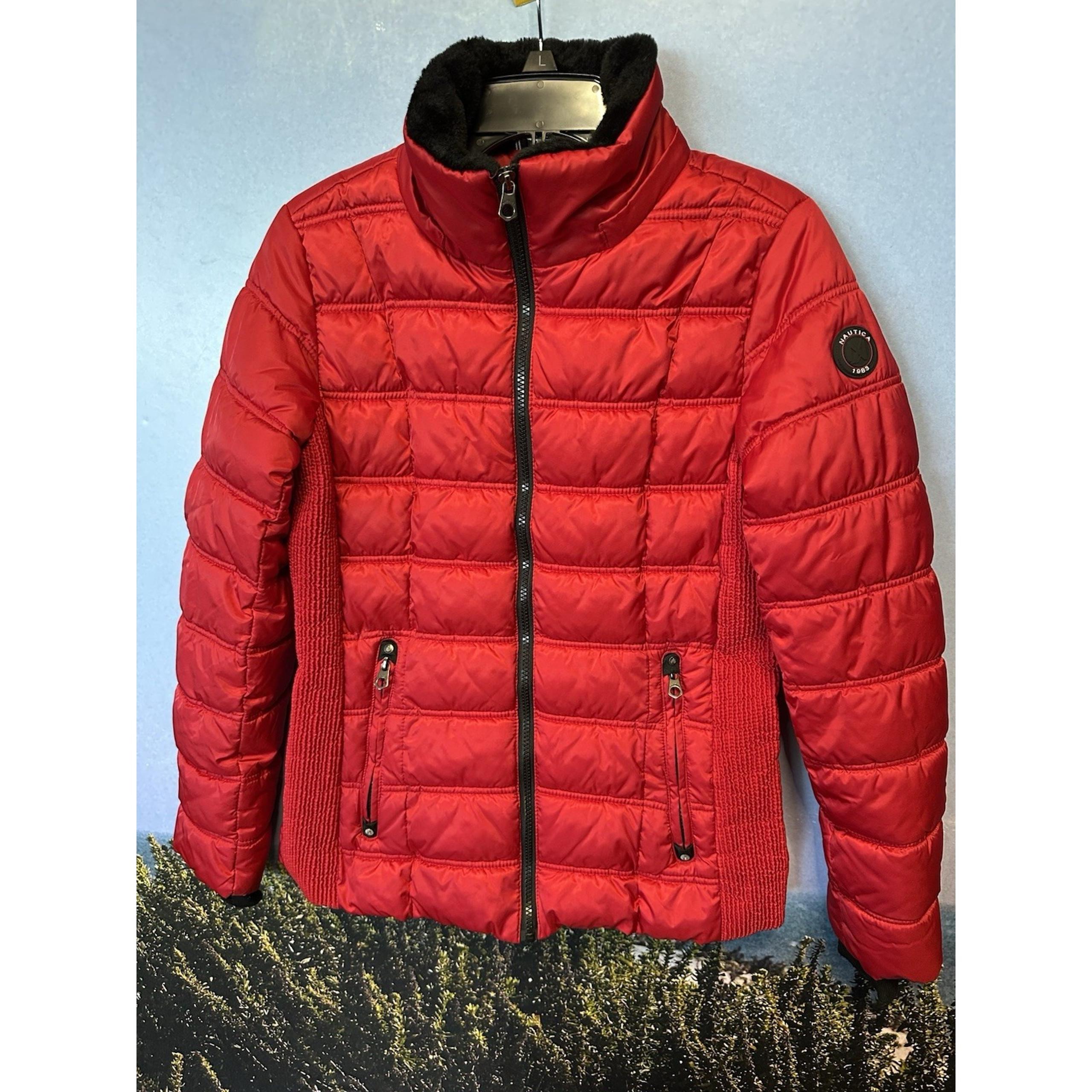 Nautica Women's Water Resistant Puffer Full Zip Jacket Red Small