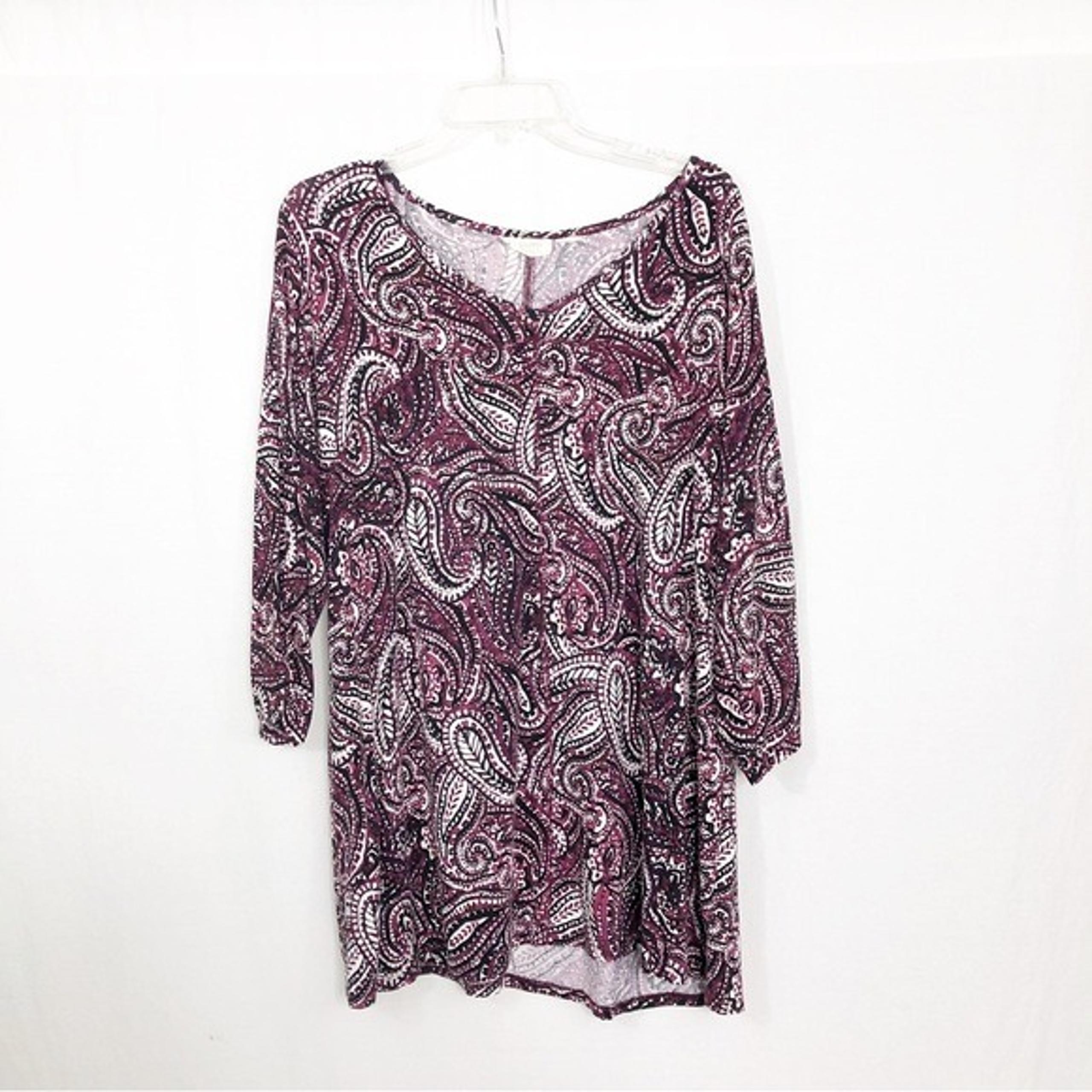 Sigrid Olsen Paisley Tunic Top, Size 1X, Purple White