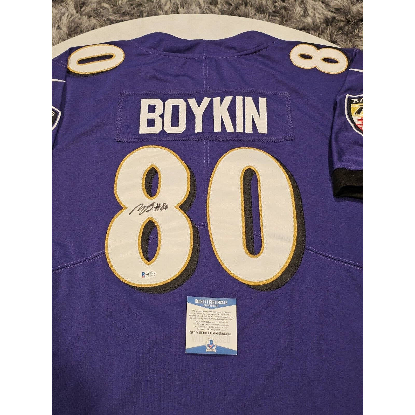 Miles Boykin Autographed/Signed Jersey Beckett COA Baltimore Ravens
