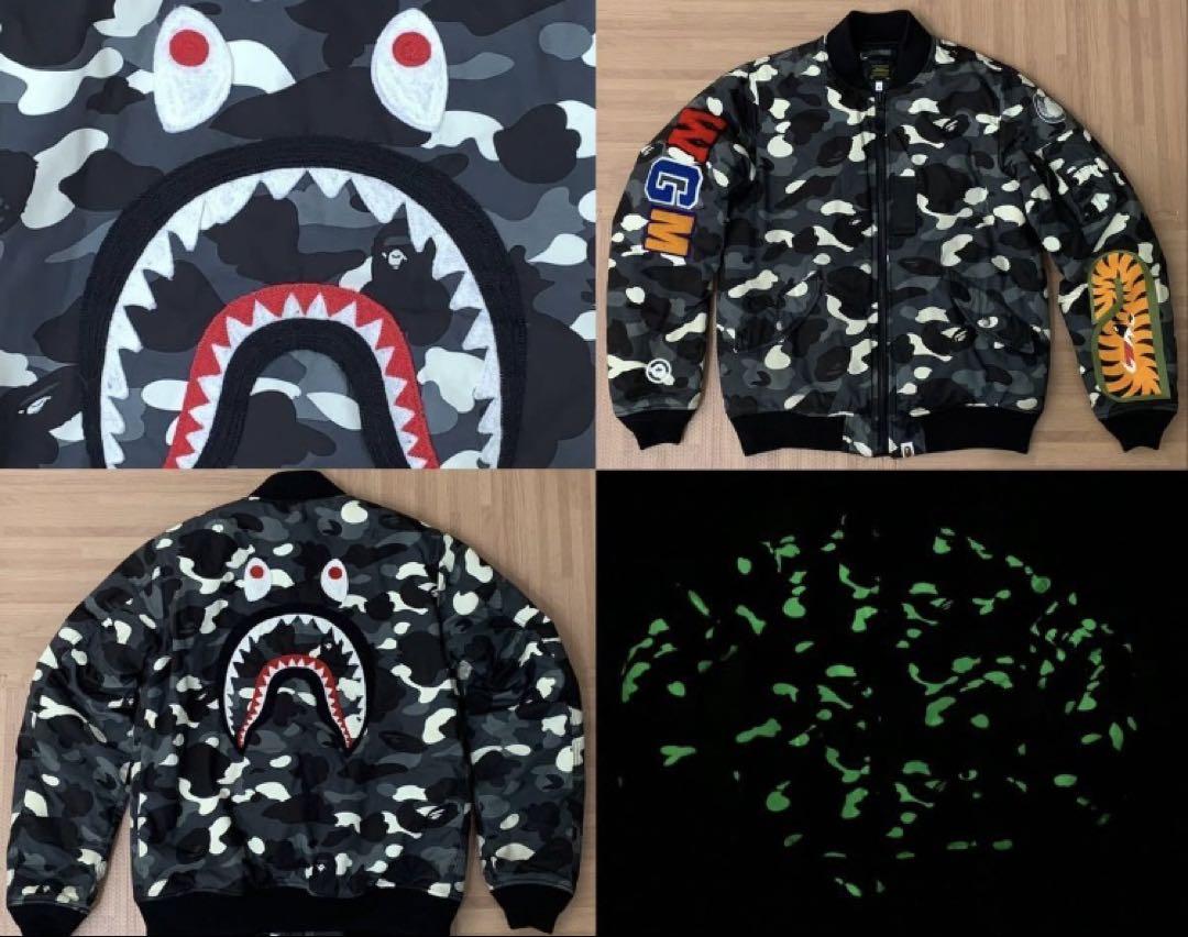 Extremely Rare★ APE Shark MA-1 Bomber Jacket Shark Hoodie M