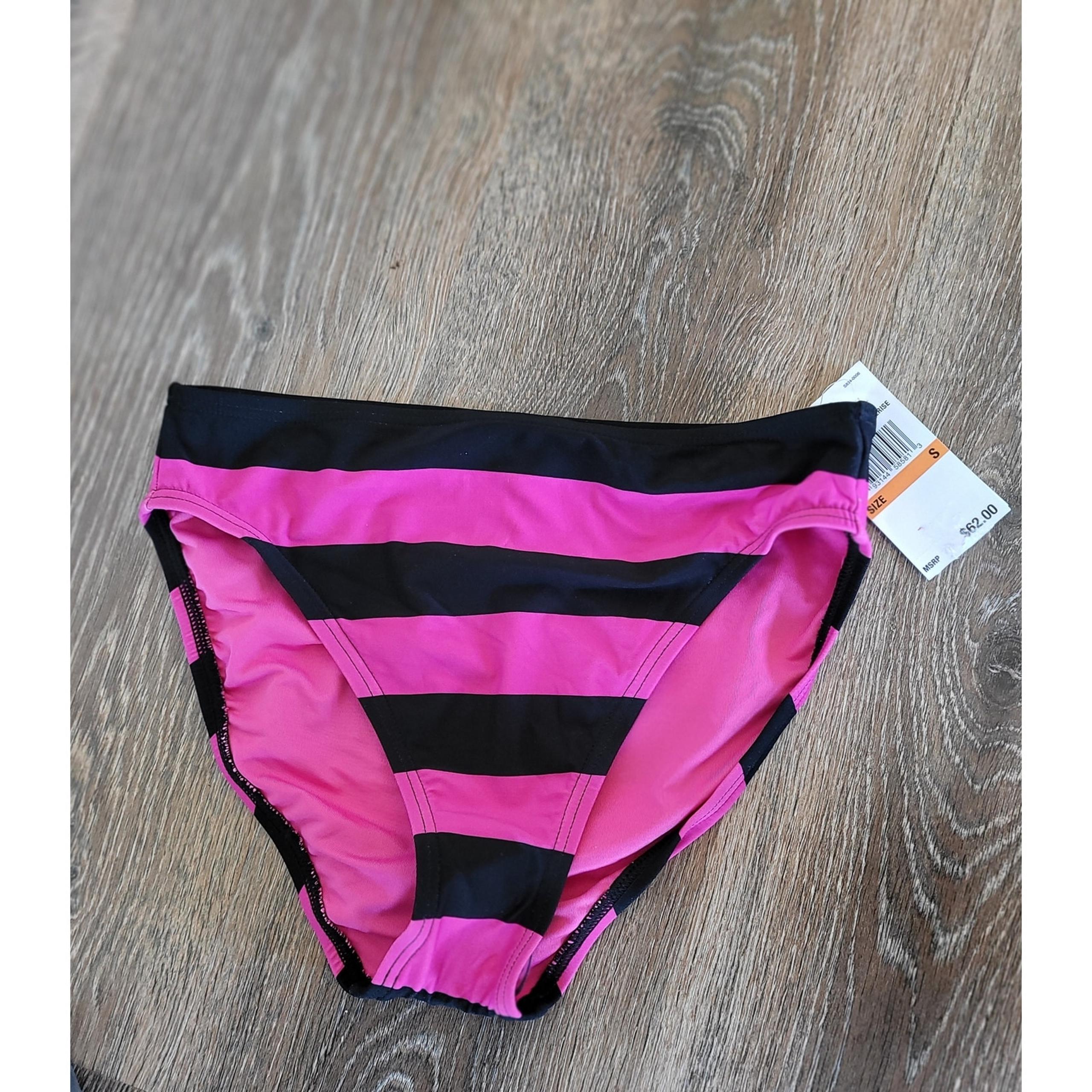 Michael Kors Hot Pink Striped Black Women's Bikini Bottoms High Waisted S #17