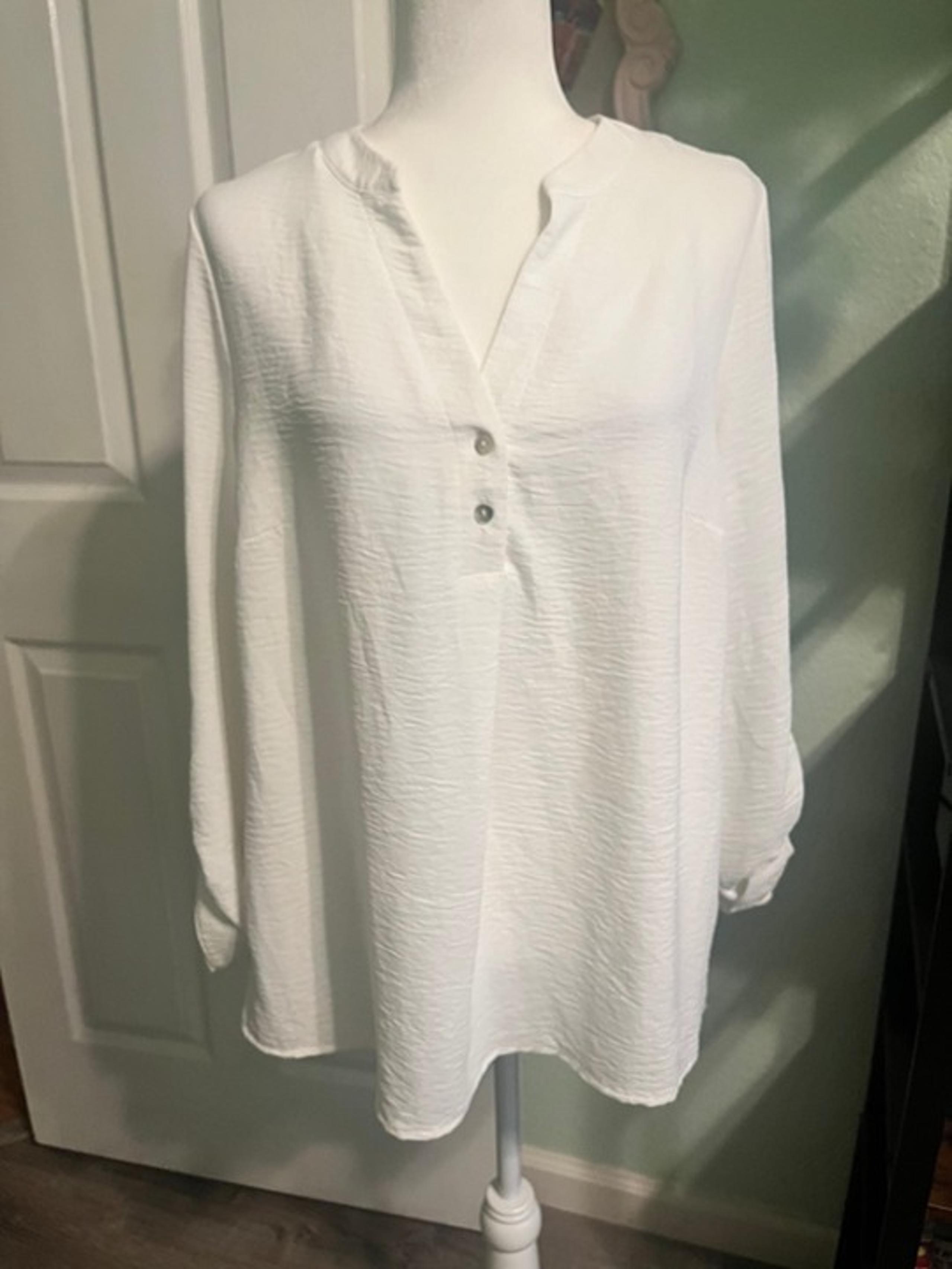 White Tunic Blouse, Fred David, Size M